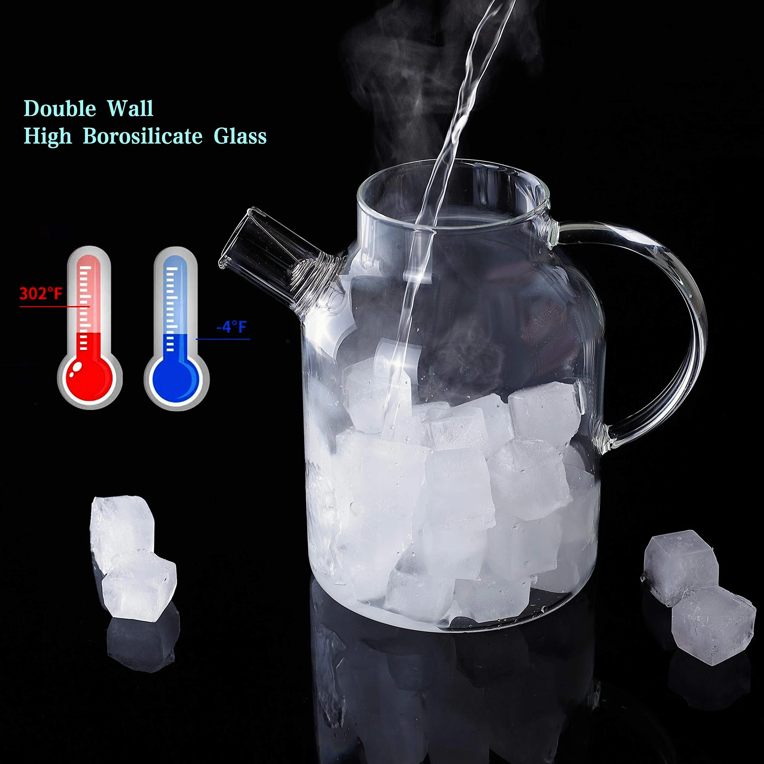 CnGlass Szklany czajnik Płyta kuchenna Bezpieczny, 1500ml Przezroczyste czajniki z wyjmowaną wylewką filtra, czajniczek do luźnych liści i kwitnącej herbaty