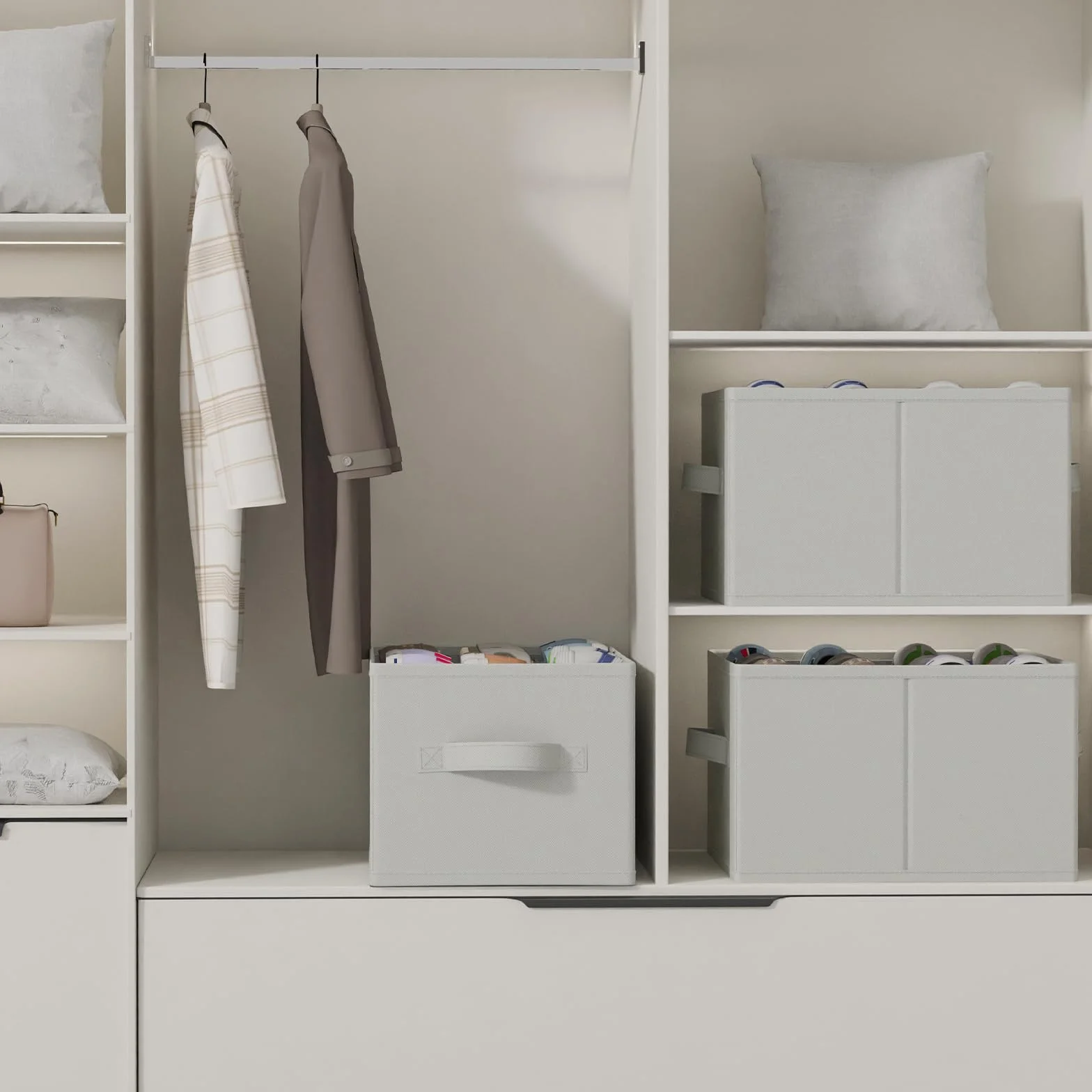 2 sztuki organizer na buty do szafy, duże przechowywanie butów oszczędzające miejsce, mieści 12-24 pary, składane materiałowe pudełko na buty z 3 uchwytami, 42 x 32 x 26 cm, szary, XSNX02G-2