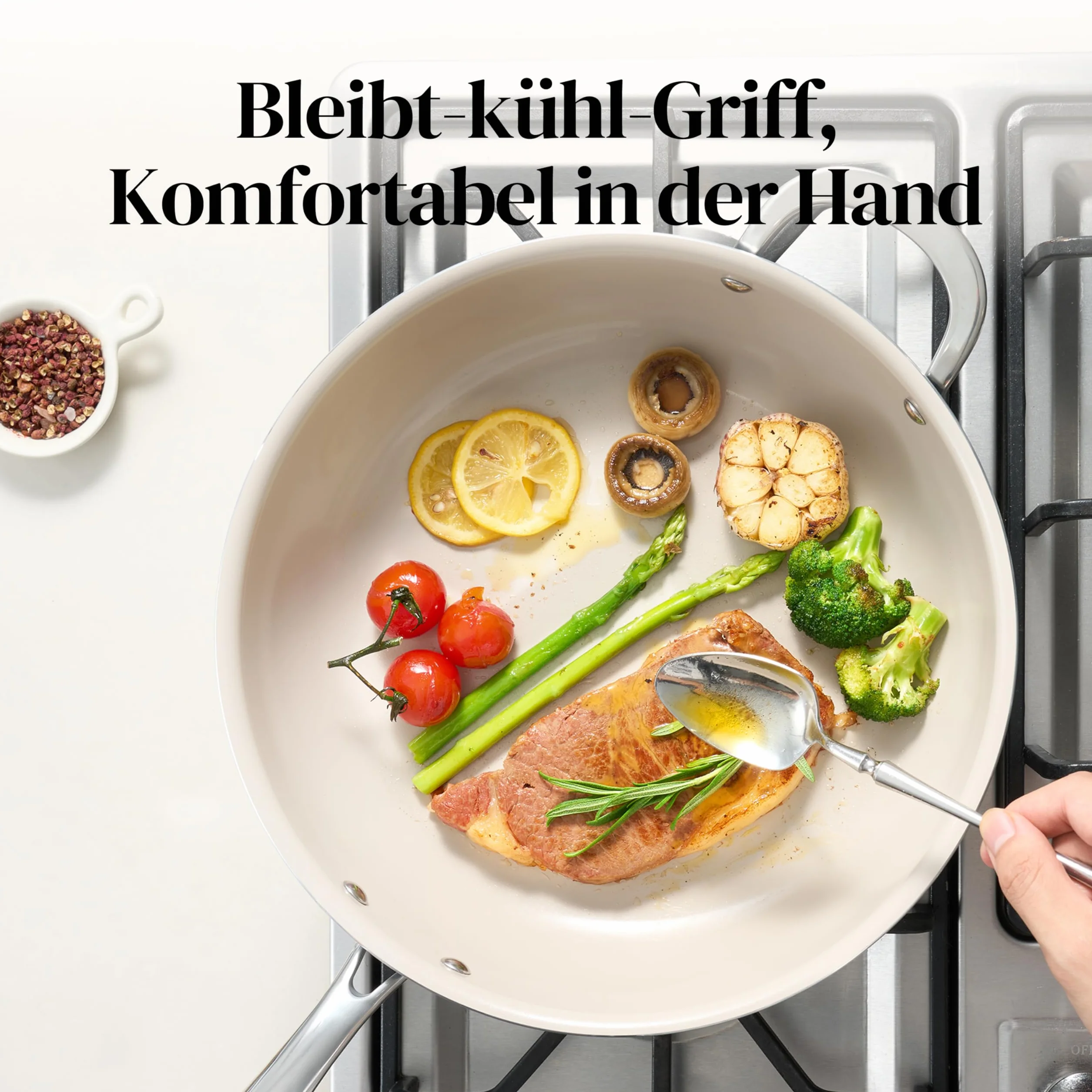 Redchef Patelnia 28 cm, patelnia z pokrywką z powłoką nieprzywierającą, ceramiczna patelnia, patelnia do smażenia indukcyjna z ceramiczną powłoką z uchwytem ze stali nierdzewnej, bez PTFE, bez PFOA