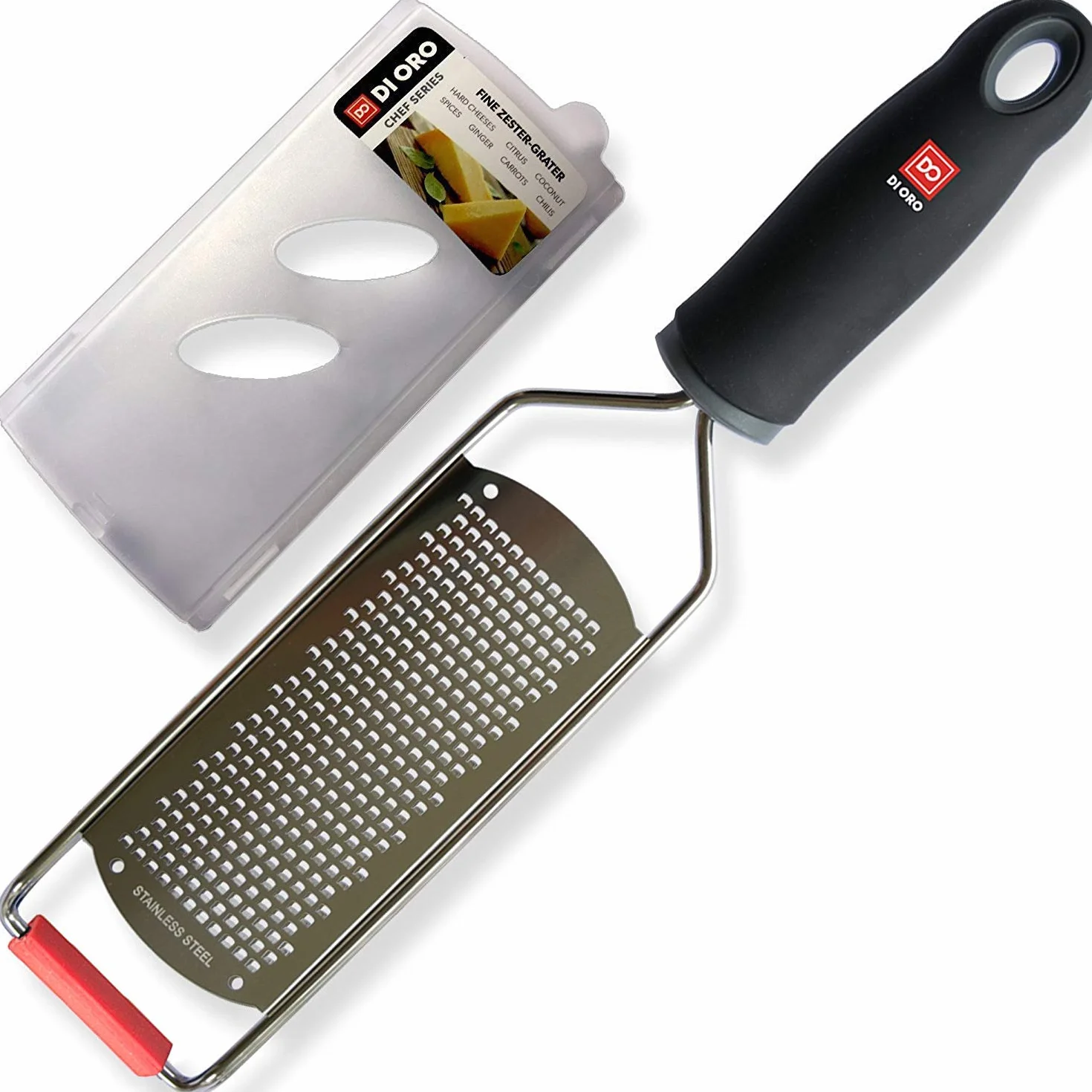 DI ORO® ręczna tarka i zester do cytryn - bez trudu ściera wszystkie rodzaje żywności i łatwo się czyści - ergonomiczny, wygodny uchwyt i ostra jak brzytwa stal nierdzewna