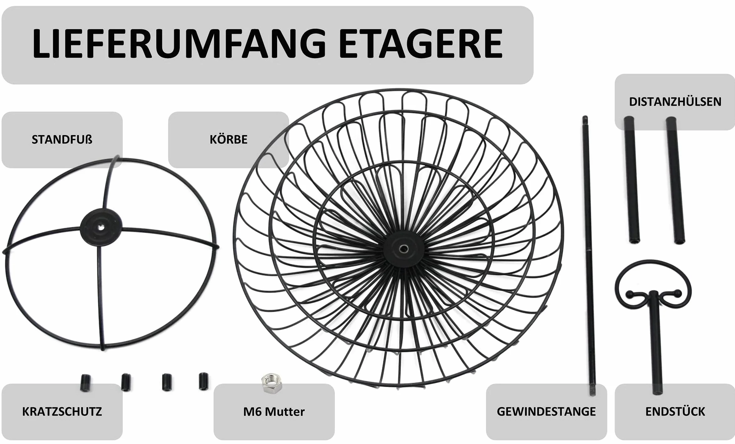 Filigranowa etażerka na owoce, 3-poziomowa, okrągła, średnica = 30 cm, wysokość 47 cm, kosz na owoce, miska na owoce, metalowa, czarno-matowa, dekoracyjna, zapewnia więcej miejsca na blacie