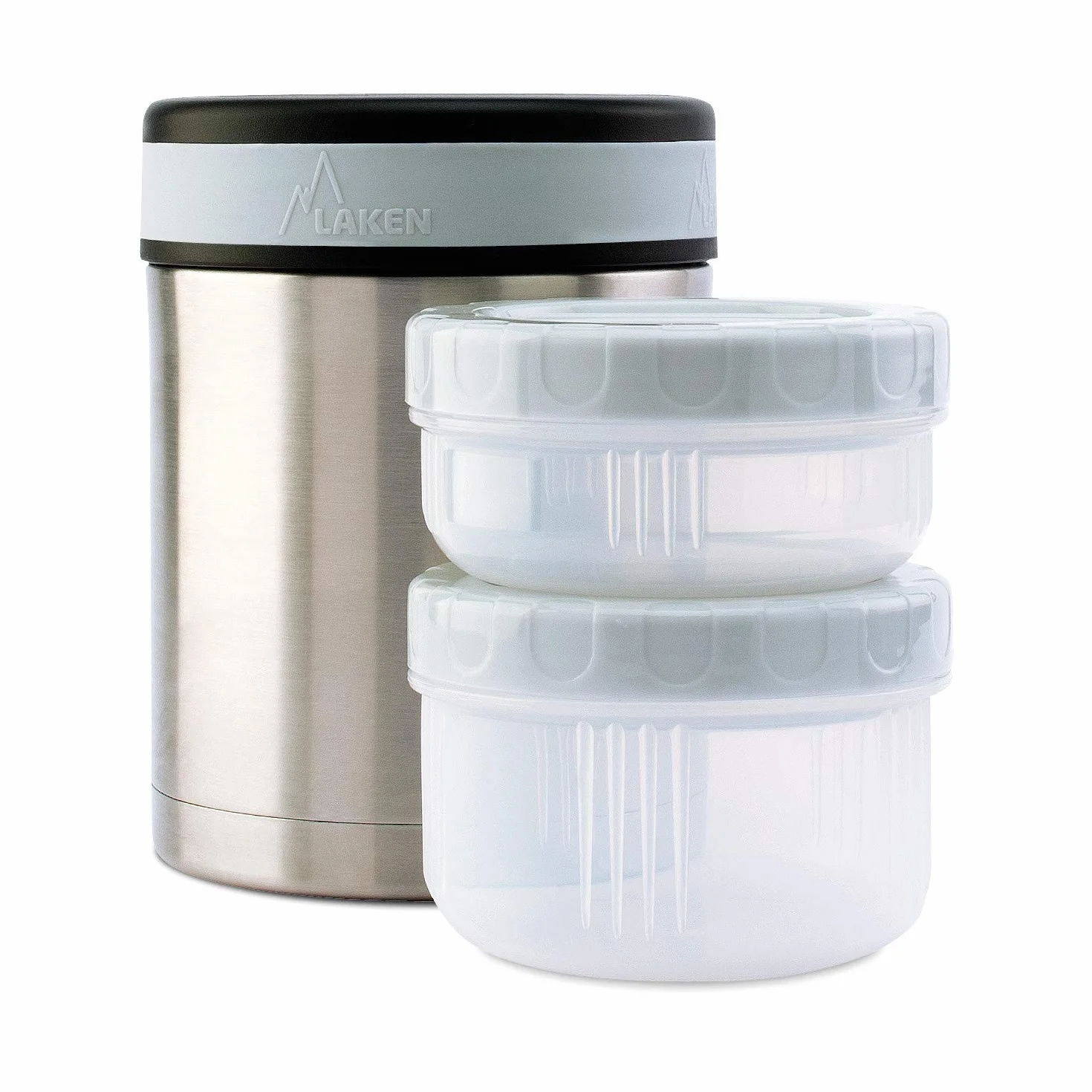 Laken Thermos dla 1L żywności ze stali nierdzewnej i szarej skrzynki tekstylnej zawiera 2 pojemniki wewnętrzne