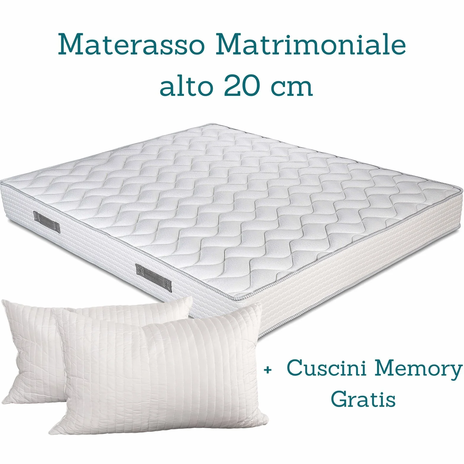 EVERGREENWEB ortopedyczny materac Waterfoam 165 x 195 cm, wysokość 20 cm + 2 poduszki z pianki z pamięcią kształtu (Memory Foam), oddychający, hipoalergiczny, ergonomiczny, 100% wyprodukowany we Włoszech | Fashion