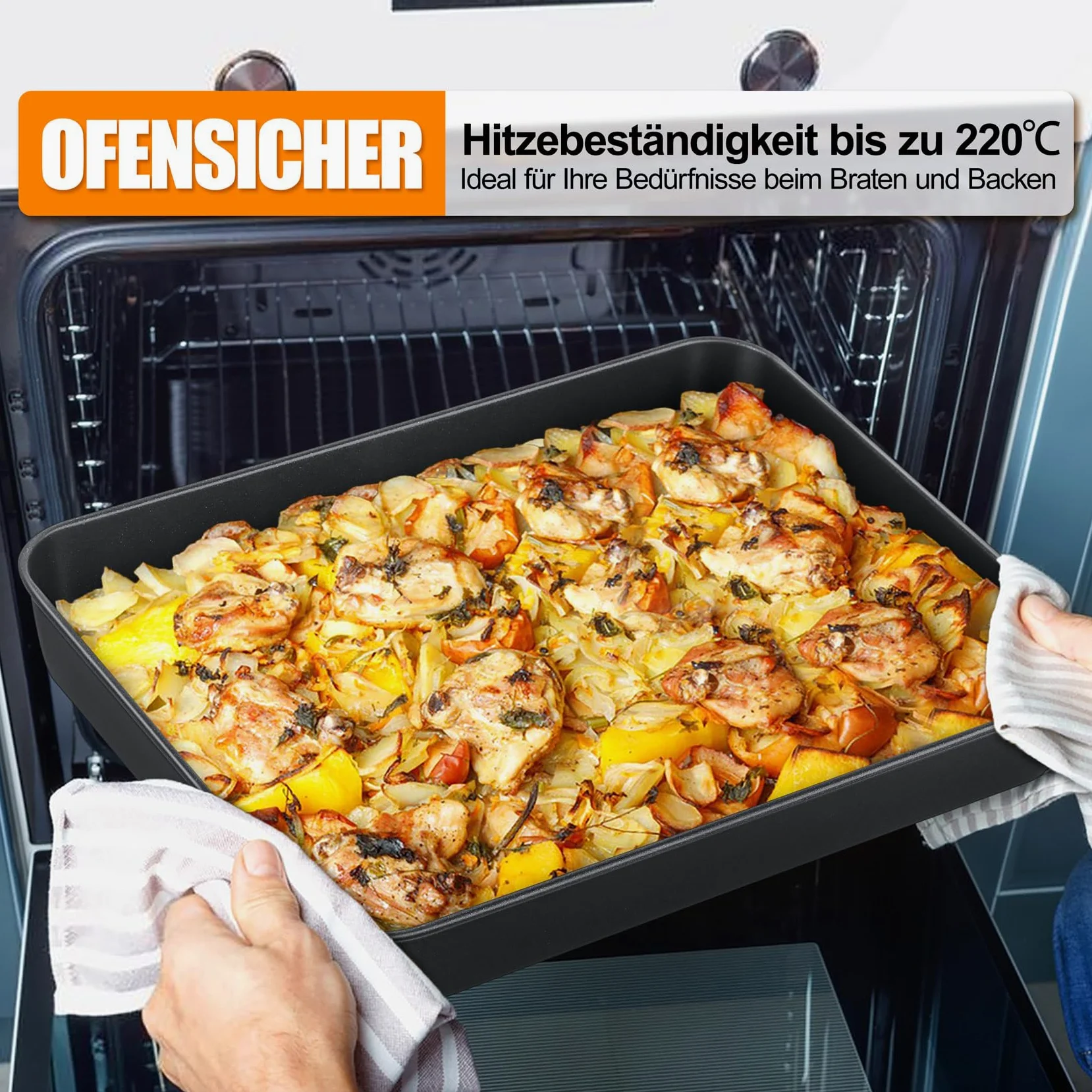 Onader Nieprzywierająca blacha do pieczenia, naczynie żaroodporne ze stali nierdzewnej, głęboka forma do ciasta, forma do pieczenia do brownie, lasagne, zapiekanek, 31,8 x 24,8 x 5 cm, zdrowa i
