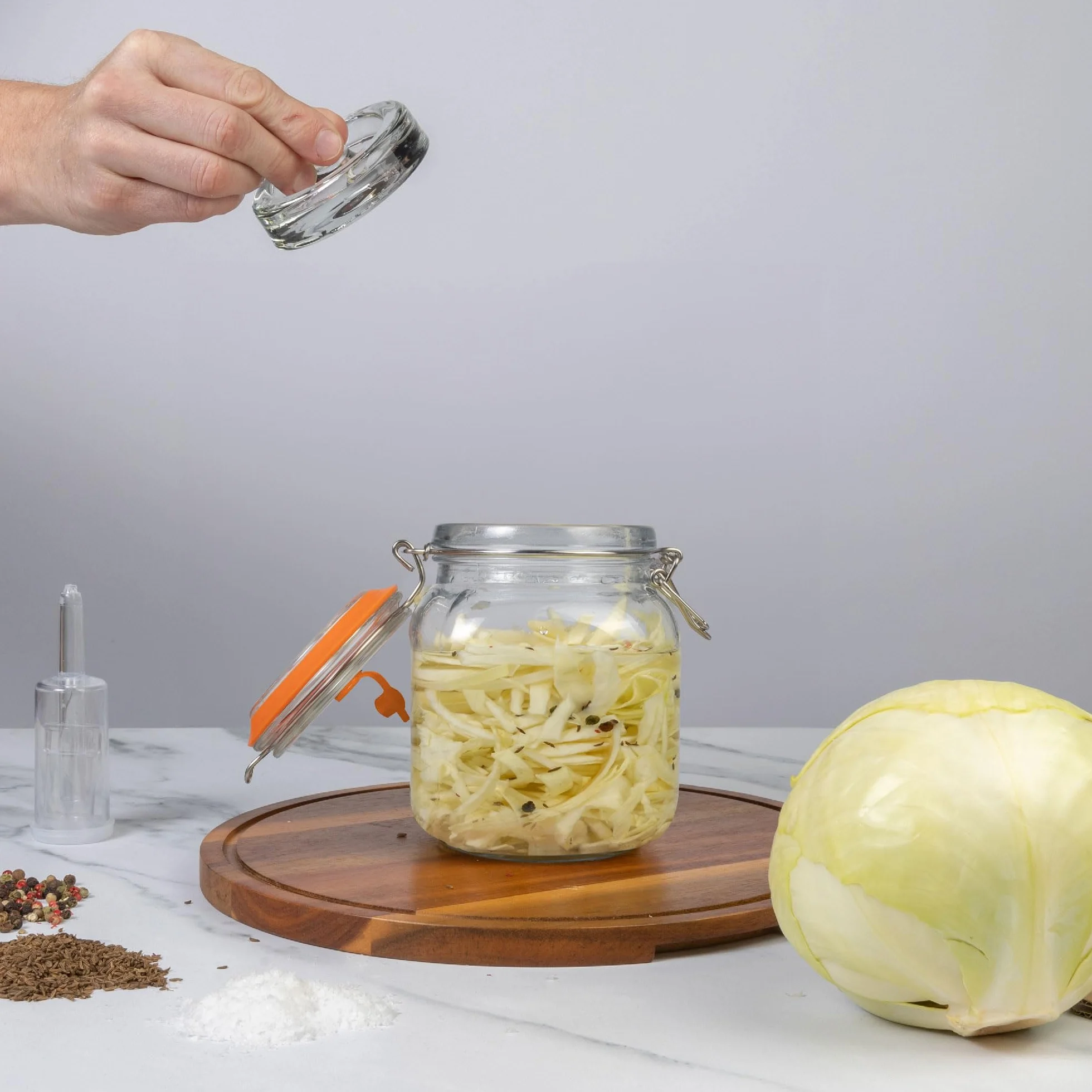 HEFTMAN Słoik fermentacyjny z śluzą powietrzną, 1 l do bezpiecznej fermentacji kefiru, kimchi, kapusty kiszonej, rozrusznika - silikonowe pokrywki i masy fermentacyjne - słoiki fermentacyjne 2-pak