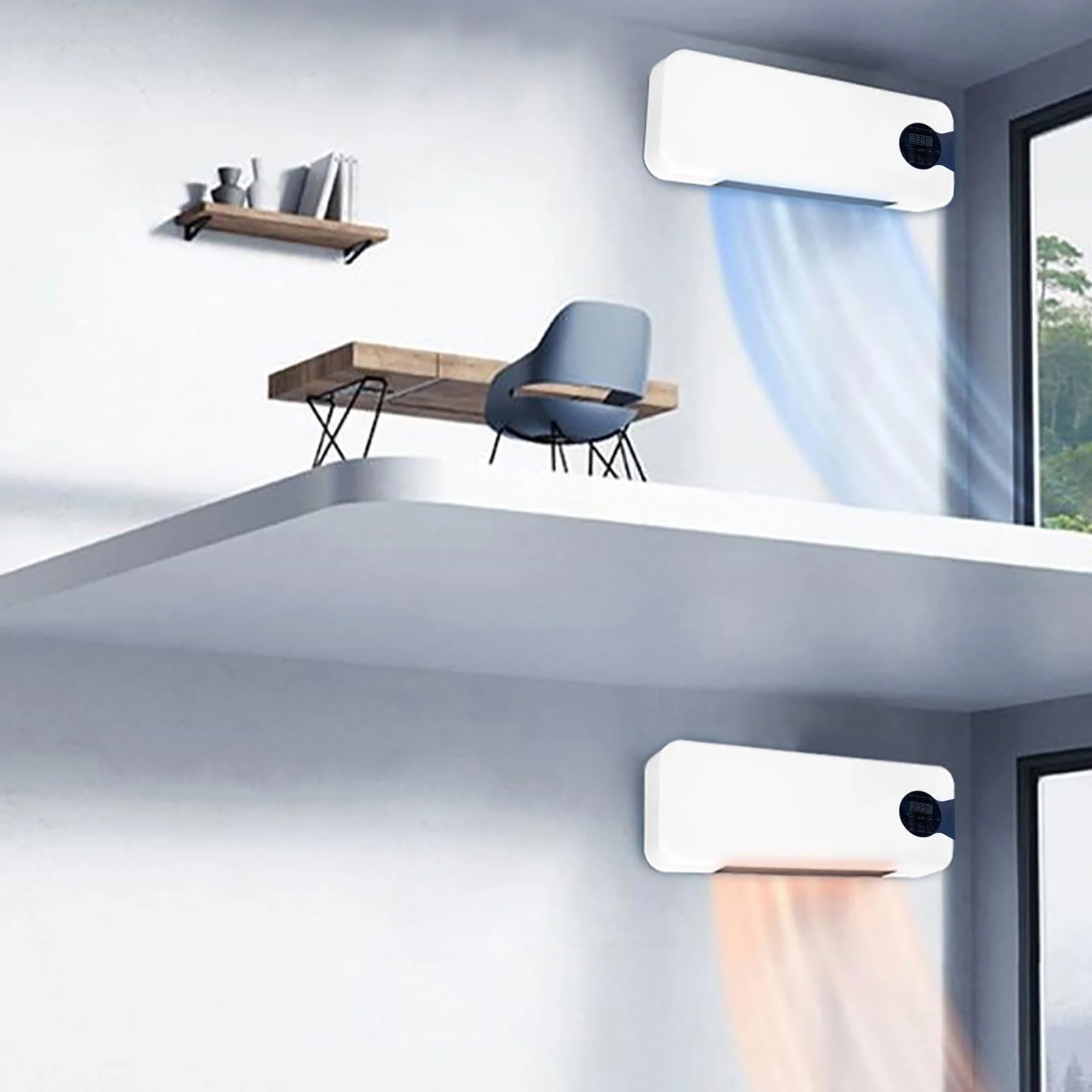 Przenośna klimatyzacja,Przenośny klimatyzator ścienny z pilotem, miniaturowy wentylator chłodzący do sypialni, salonu i biura