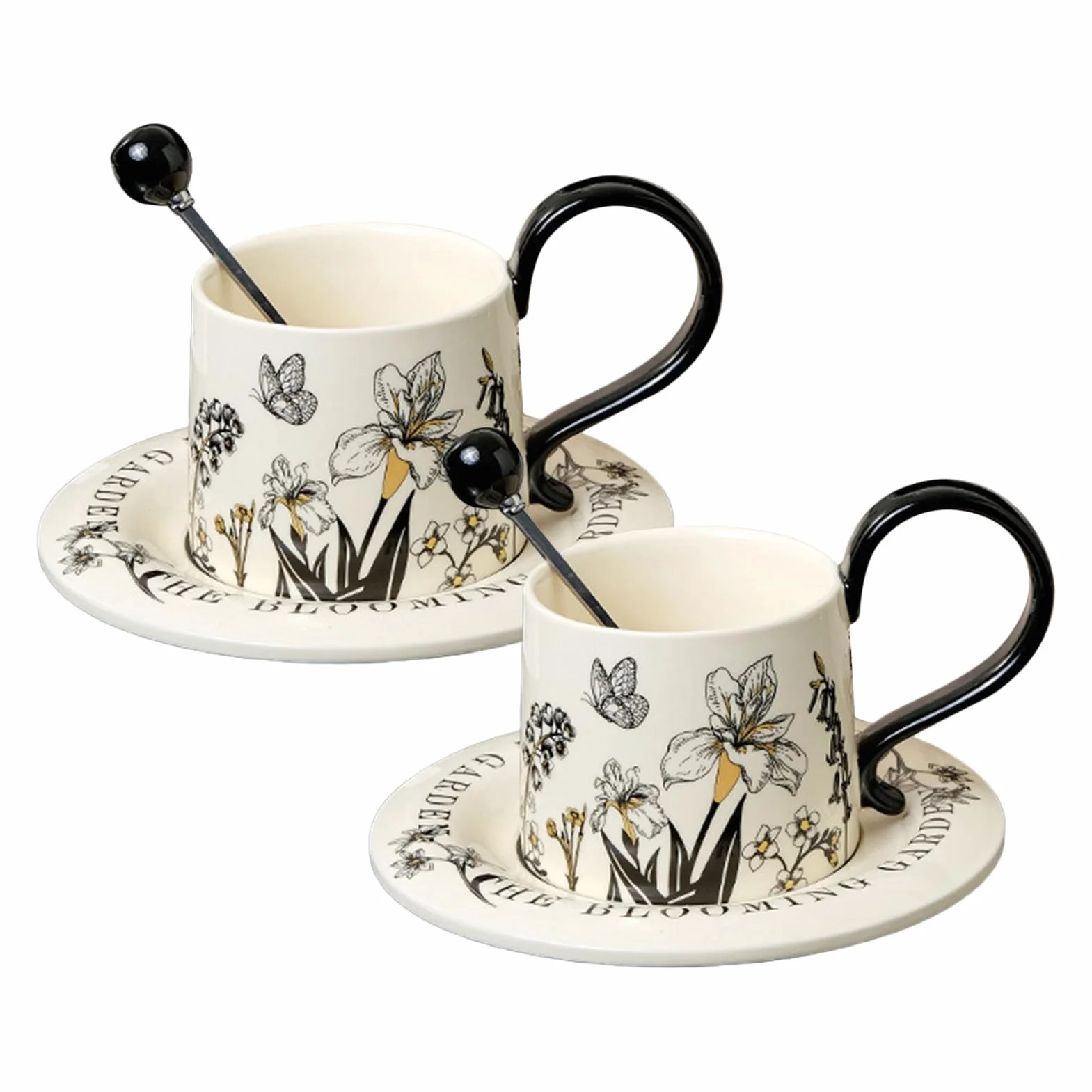 Urocze Kubki Zestaw Naczynia do Picia 260 ml ze Spodkami i Łyżeczkami | Zestaw Kubków Do Kawy Do Cappuccino Mleka Soku Piwa Do Kuchni Kawiarni Restauracji Domu Na Urodziny I Boże Narodzenie