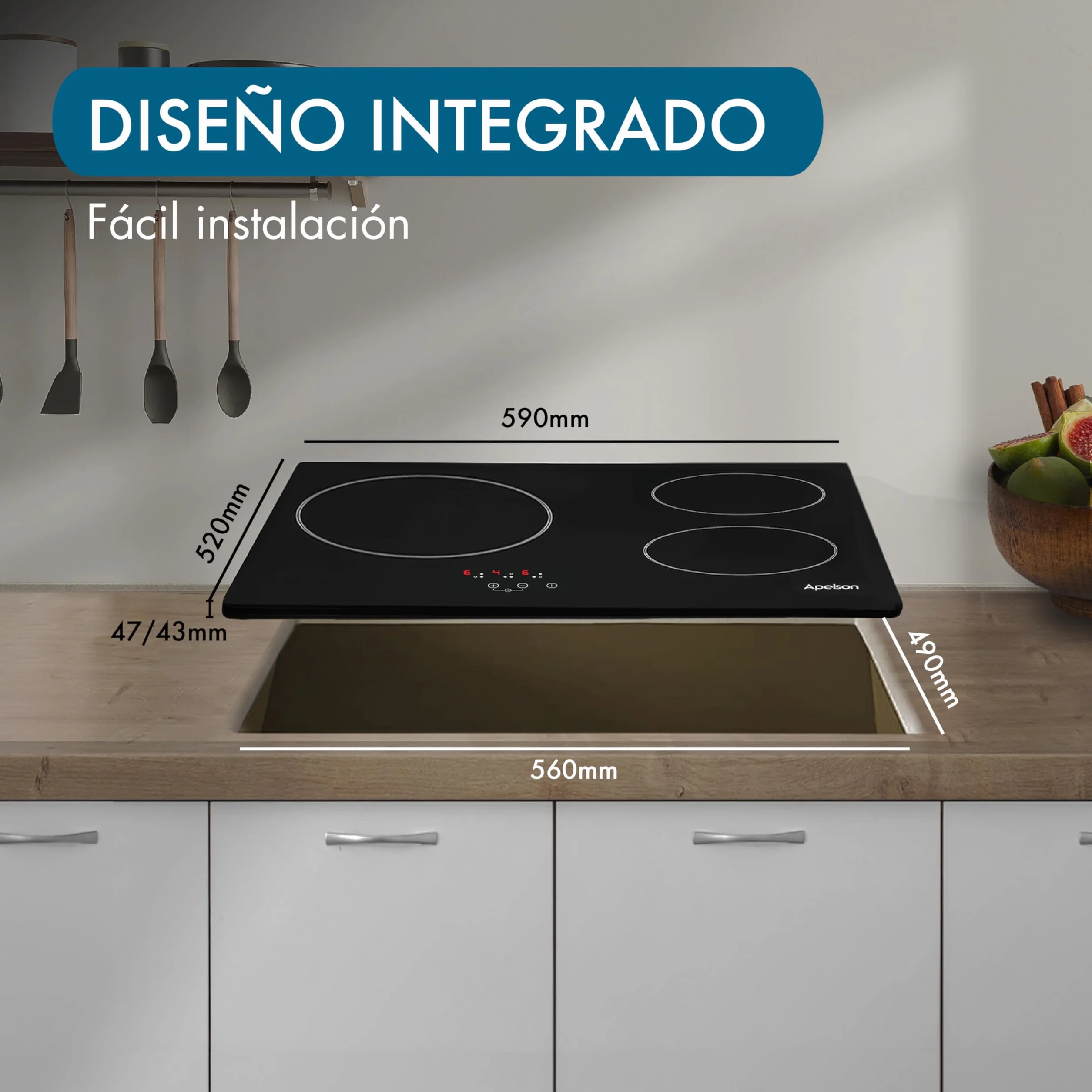 Apelson Płyta ceramiczna AVT 3600 3 Strefy Gotowanie Sterowanie Dotykowe 9 Poziomów Moc Możliwość Regulacji Funkcja Timera Alarm Blokada Bezpieczeństwa Wskaźnik ciepła Moc 5,4 kW Kolor Czarny