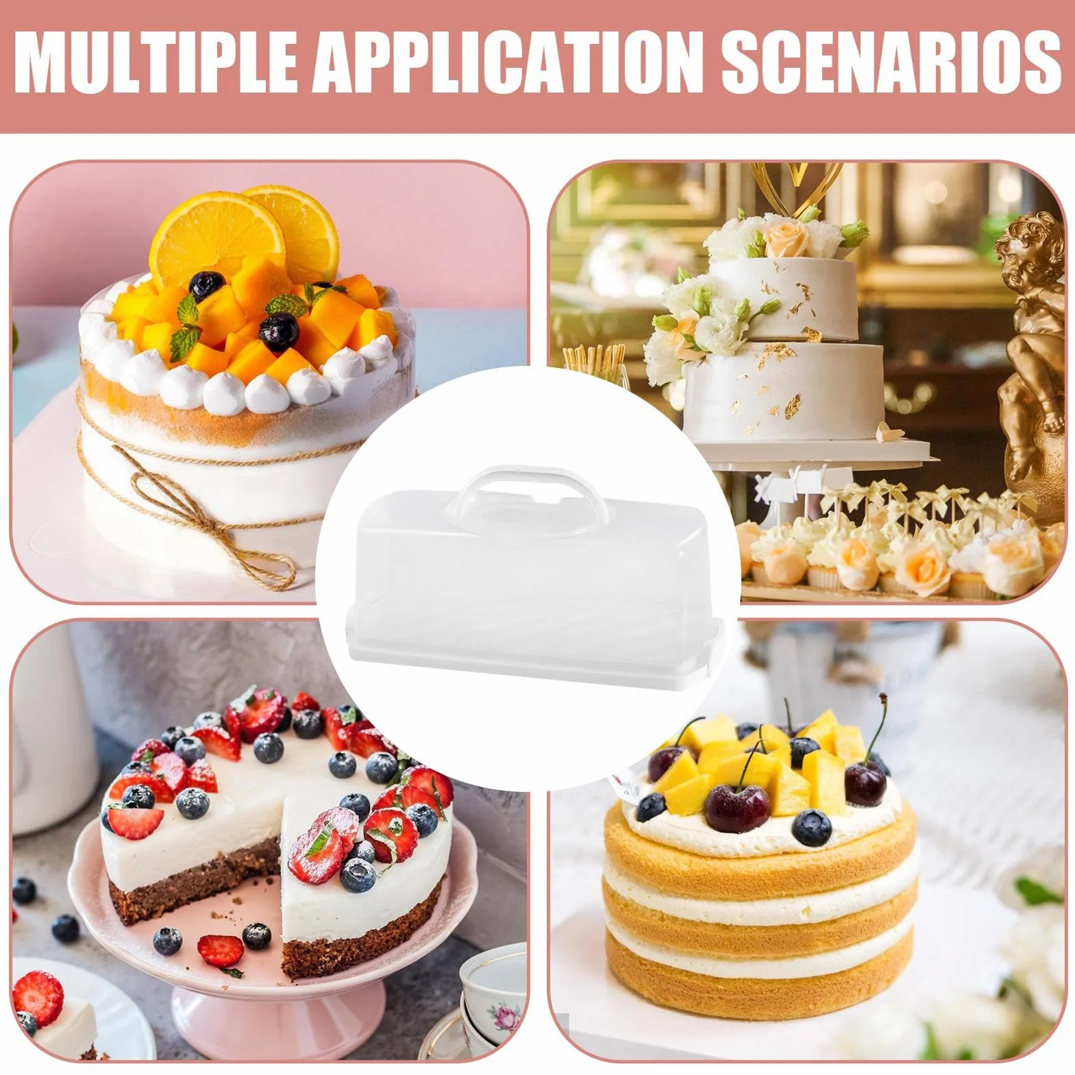 Bread Storage - Bread Box Container | Pp Material with Portable Handle, Lightweight Pink White Design, Fits Loaf, Pastry, Biscuits, Cake and Baked Goods, for Food