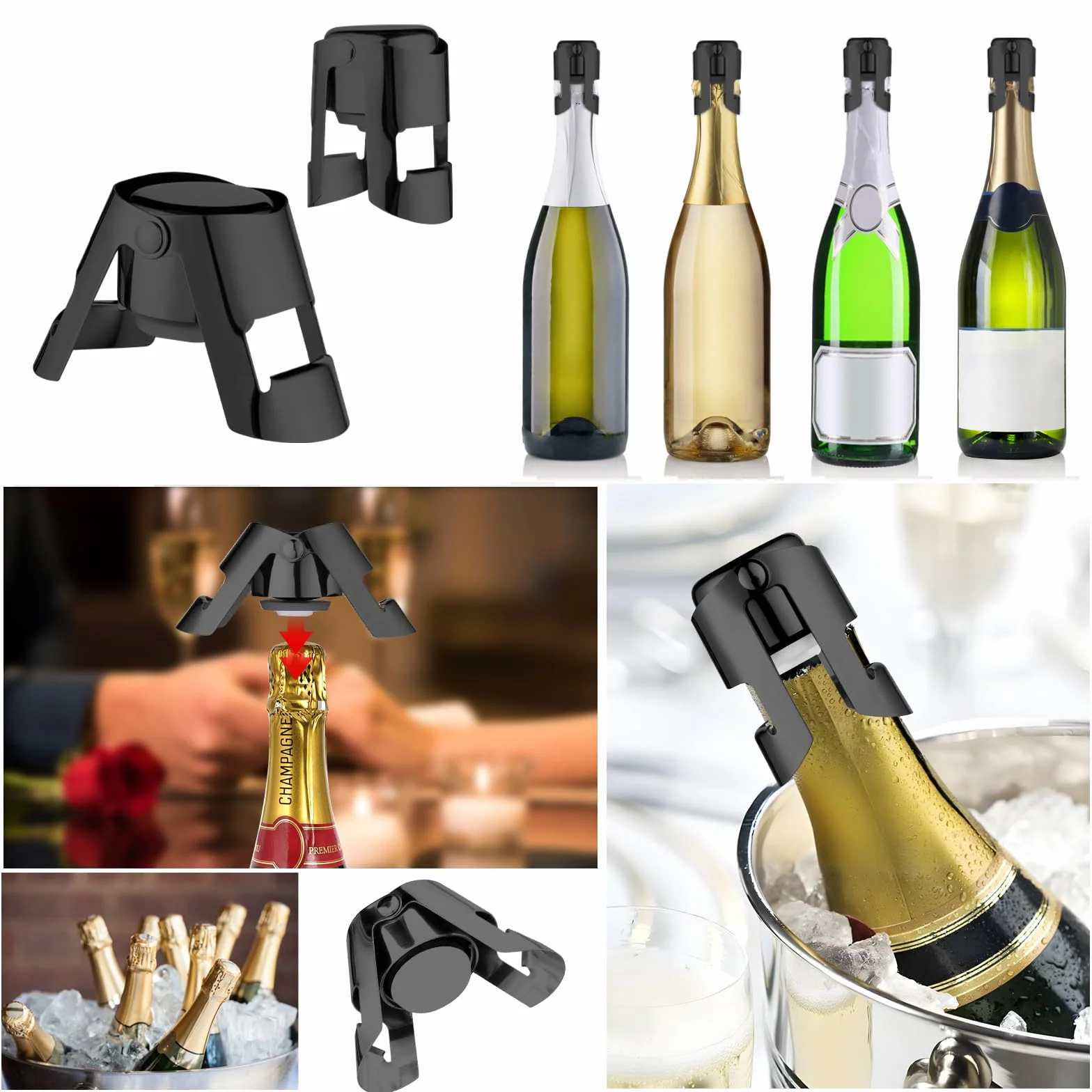 Korki do szampana, zatyczki do butelek ze stali nierdzewnej do Prosecco i wina, uszczelnione próżniowo zamknięcie do butelek wina musującego, szczelne i oszczędzające bąbelki, uszczelniacz do
