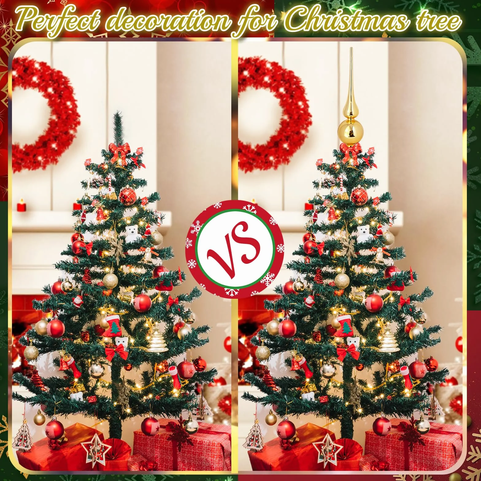Szpic na choinkę ze szkła, matowy szpic na choinkę, złoty 26 cm, ozdoba choinkowa szpic, czubek choinki na Boże Narodzenie, szpic na choinkę złoty Christmas Tree Topper (Złoty błyszczący)