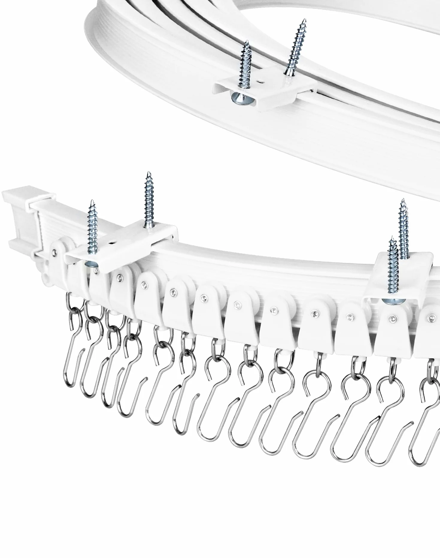 QWORK® Elastyczny system kurtyn - 5-metrowy zginany uchwyt sufitowy do kurtyn z wyciszonymi kółkami - do samochodów kempingowych, zasłon prysznicowych, okien wykuszowych, balkonów