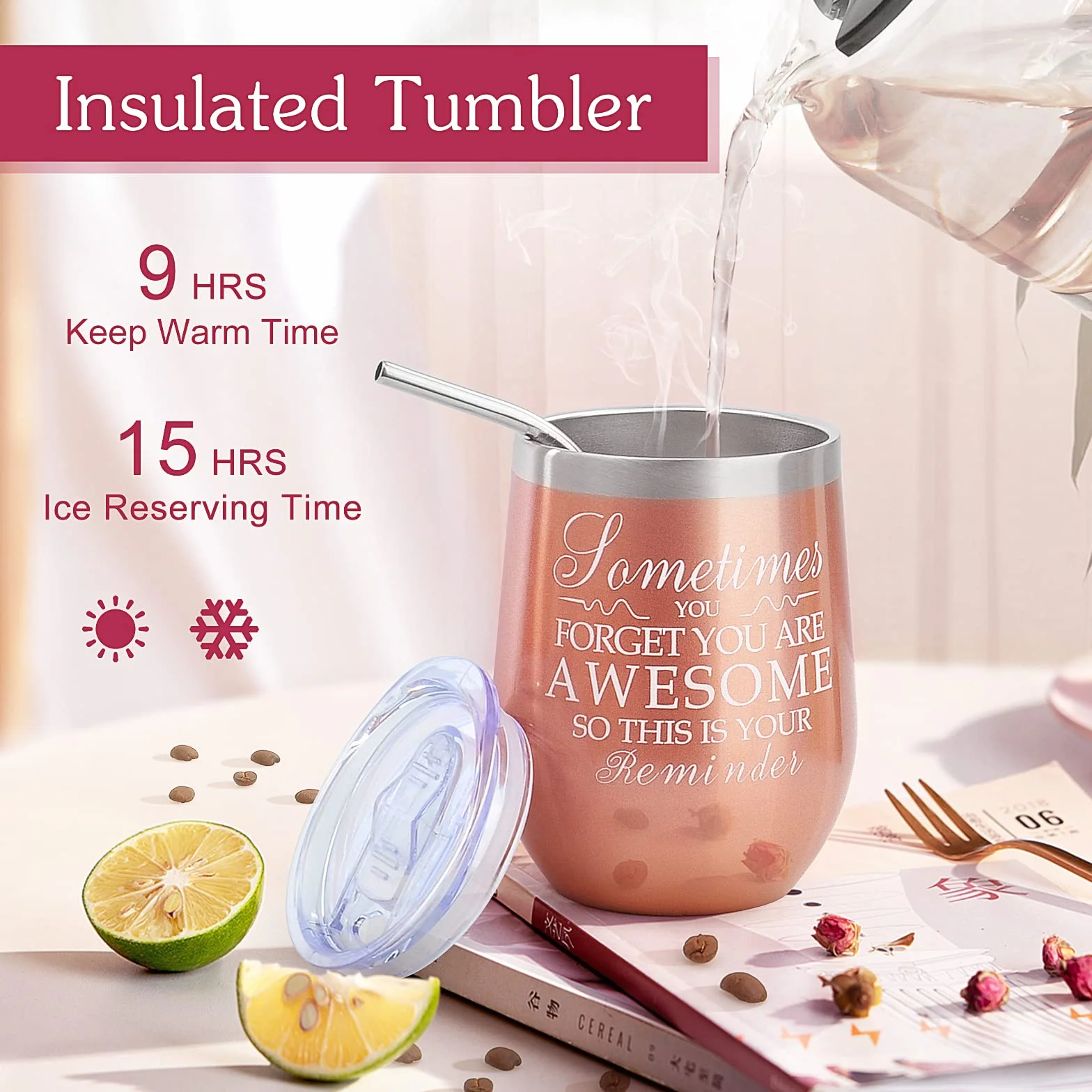 Wine Gifts for Women Wine Insulated Tumbler Prezent urodzinowy dla miłośników wina Boże Narodzenie Gift Basket Box dla mamy żony siostry dziewczyny Otwieracz do butelek Loofah Loofah Rose Gold