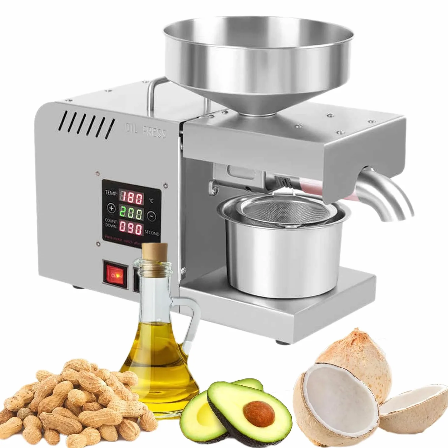 Elektryczna prasa do oleju, ekstraktor gorącego oleju do oleju organicznego, wypychacz ze stali nierdzewnej do użytku domowego, wysokowydajny sprzęt do prasowania oleju kuchennego