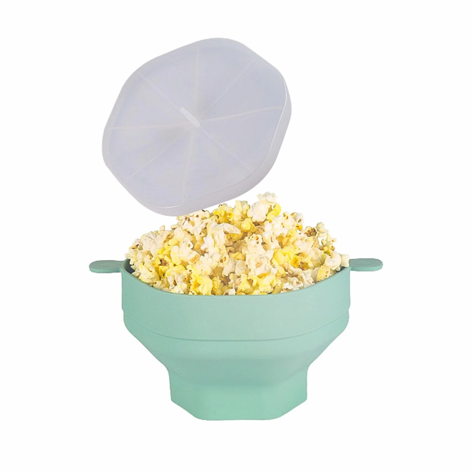 Składana Miska na Popcorn z Uchwytem, ​​odporna na Ciepło, Przenośna Silikonowa Kuchenka Mikrofalowa do Robienia Popcornu o Dużej Pojemności (Cyjan)