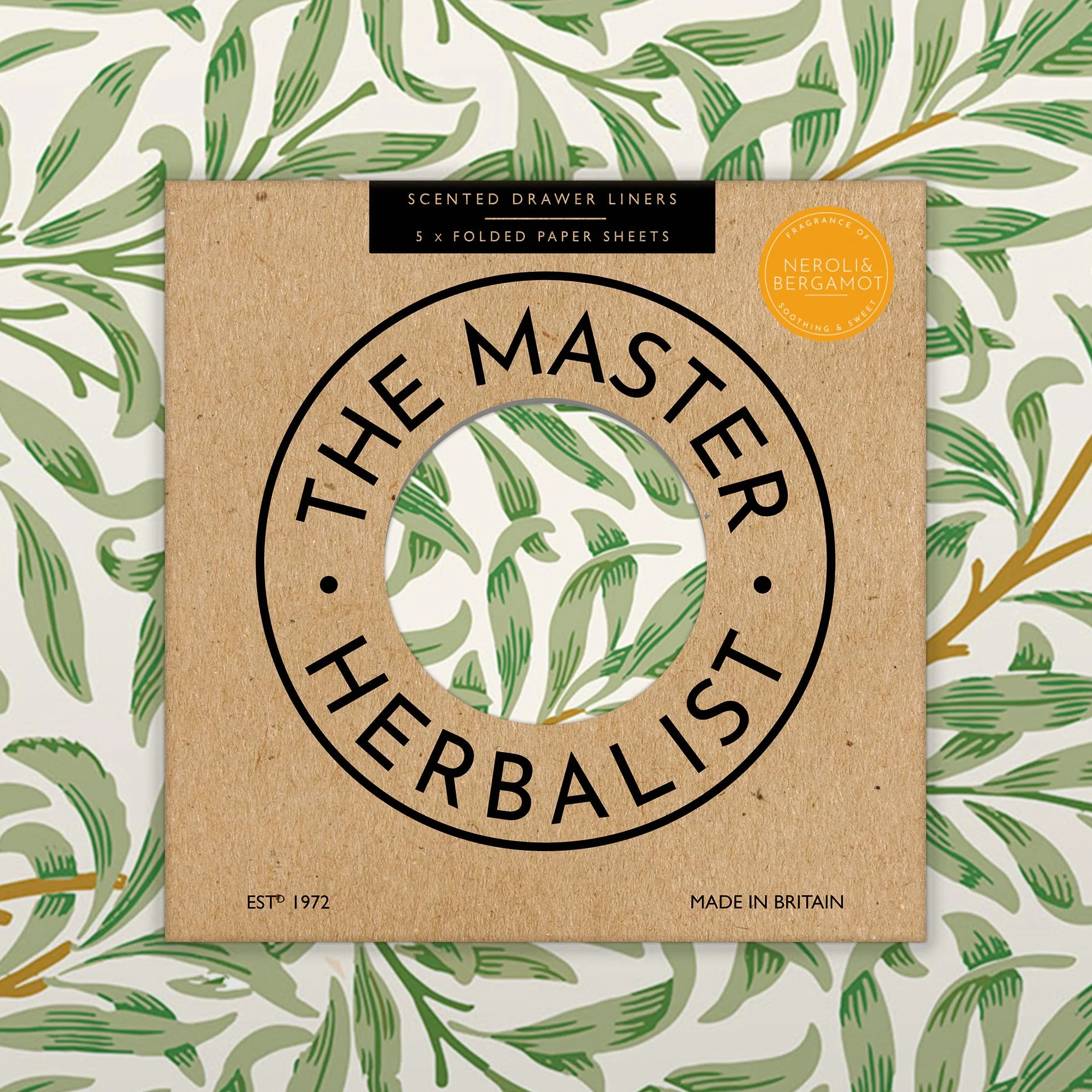 The Master Herbalist pachnące wkłady do szuflad Neroli & Bergampot w inspirowanym designie WILLIAM MORRIS (składane). Wyprodukowano w Wielkiej Brytanii.