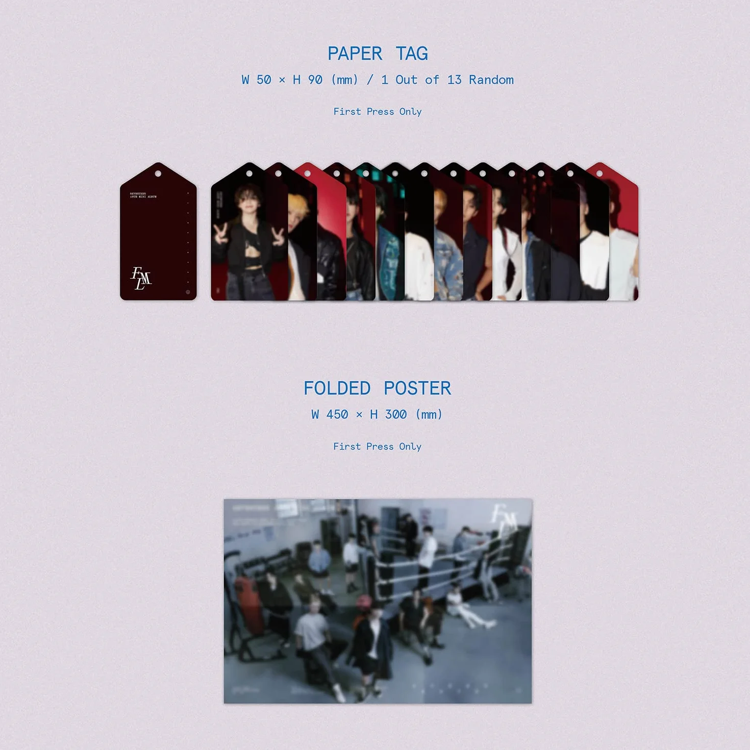 SEVENTEEN 10th mini album [FML] (Deluxe Ver), Outbox + Photo Book + Lyric Book + CD-R, Photocard + Team Photocard + Paper Tag + plakat składany + 2 odznaki na guziki + 4 dodatkowe zdjęcia