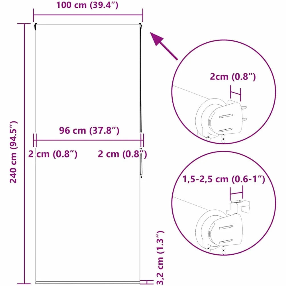 vidaXL Roleta prysznicowa 100x240 cm Szerokość tkaniny 96 cm, roleta prysznicowa, zwijana zasłona prysznicowa, roleta prysznicowa do łazienki