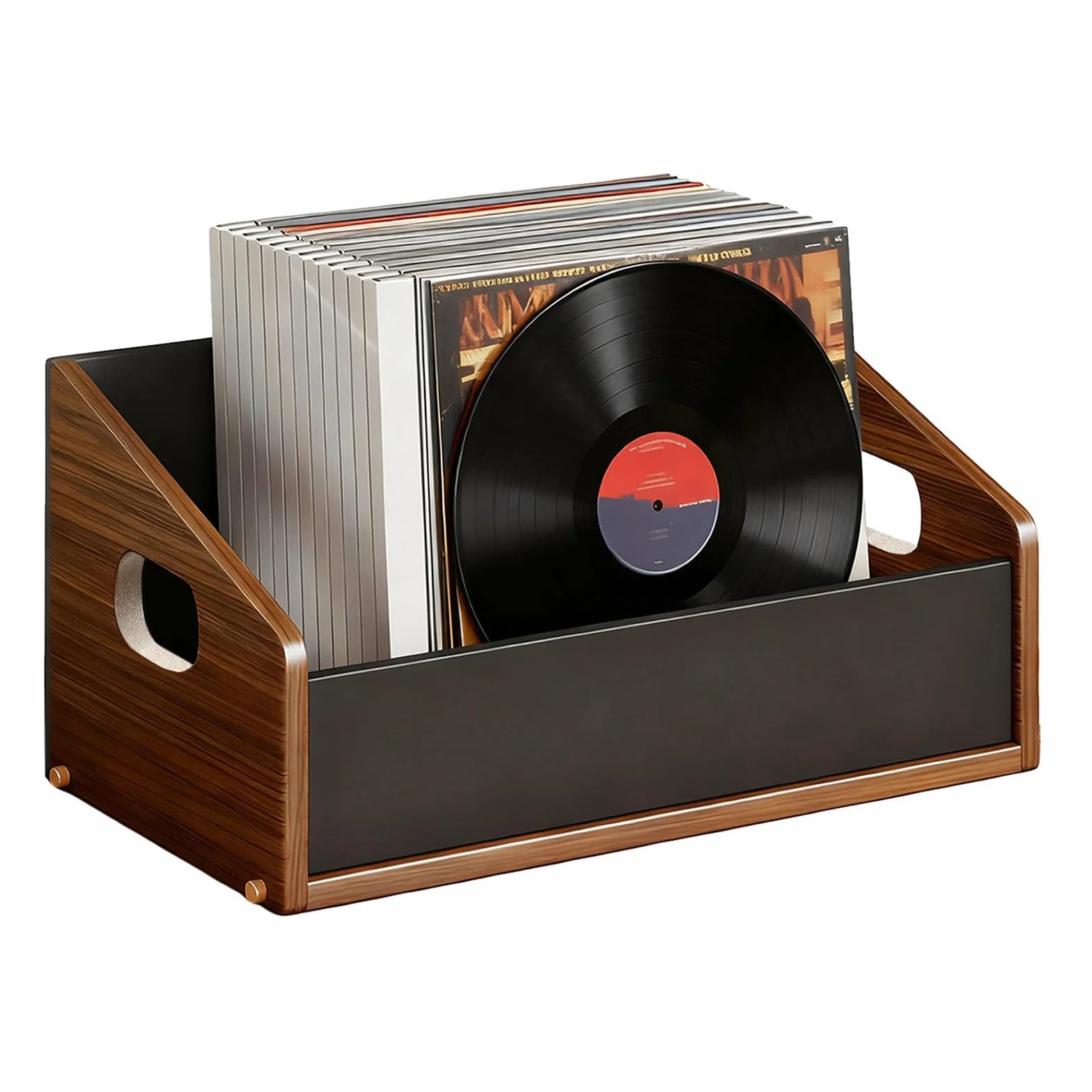 Pudełko do przechowywania płyt winylowych w stylu vintage, drewniana skrzynia na płyty LP z czarnym akrylowym przednim uchwytem na album retro, do dekoracji domu, kolekcja muzyczna, pomieści do 40