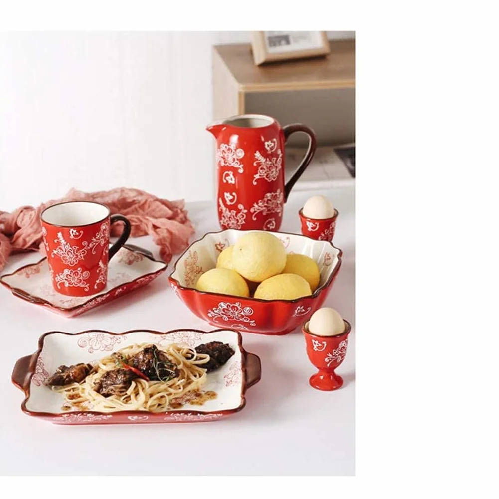 Zestaw obiadowy, 12 sztuk Ceramiczny zestaw obiadowy w kolorze podszkliwnym Zestaw porcelanowej zastawy stołowej Orientalne piękno Prezenty ślubne na parapetówkę