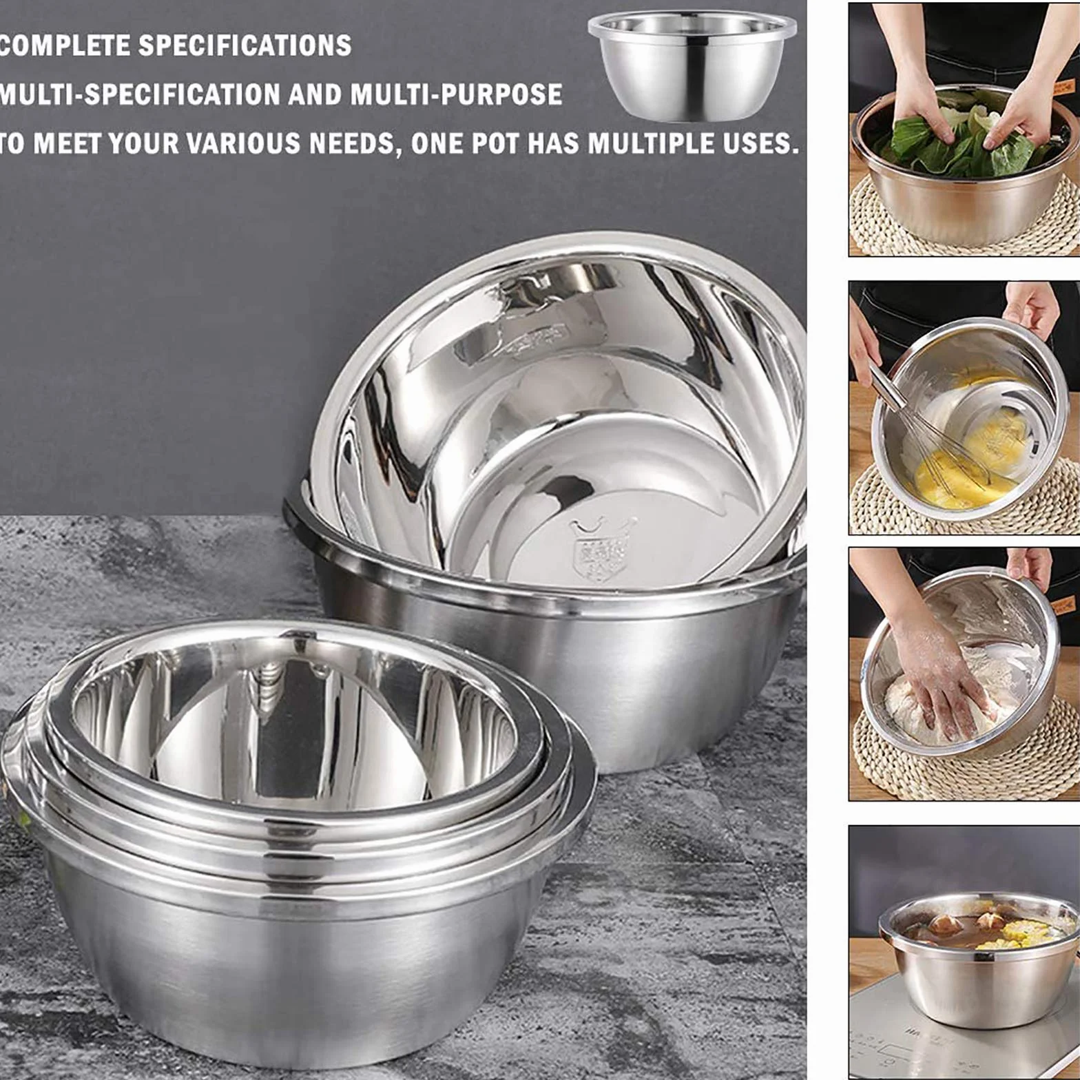 Miski do mieszania zastawy stołowej, zestaw 3 misek do sałatek ze stali nierdzewnej, metalowe miski kuchenne do mieszania, ubijania i przechowywania żywności - bez pokrywy 20 cm-