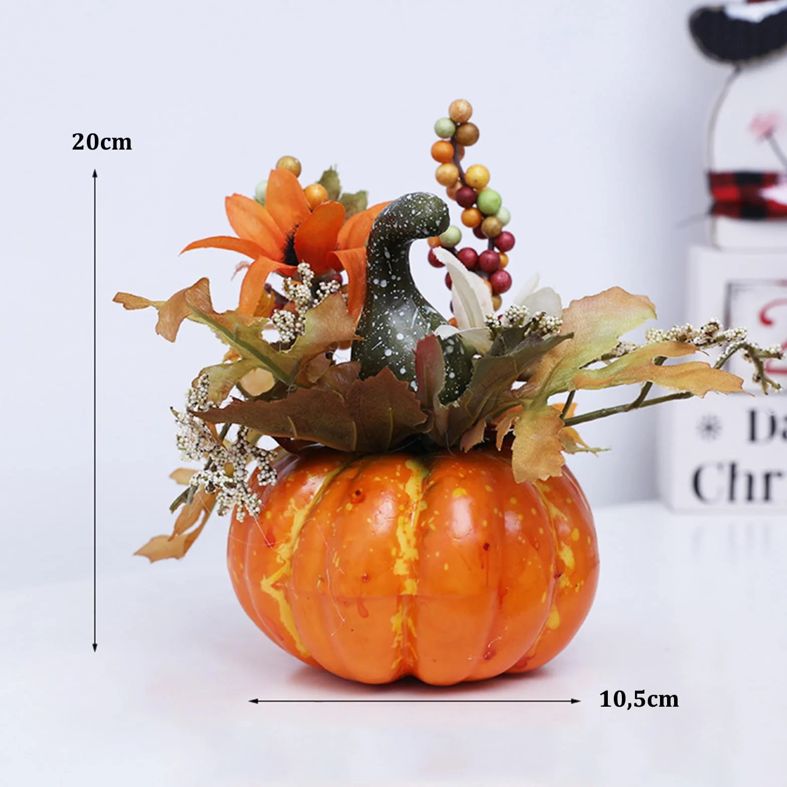 ENLACE dekoracja dyni, sztuczne dekoracje dyni ze słonecznikiem i zielenią, zakrzywiony melon, dekoracja stołu na Halloween, Święto Dziękczynienia, Święto Plonów i jesienną dekorację