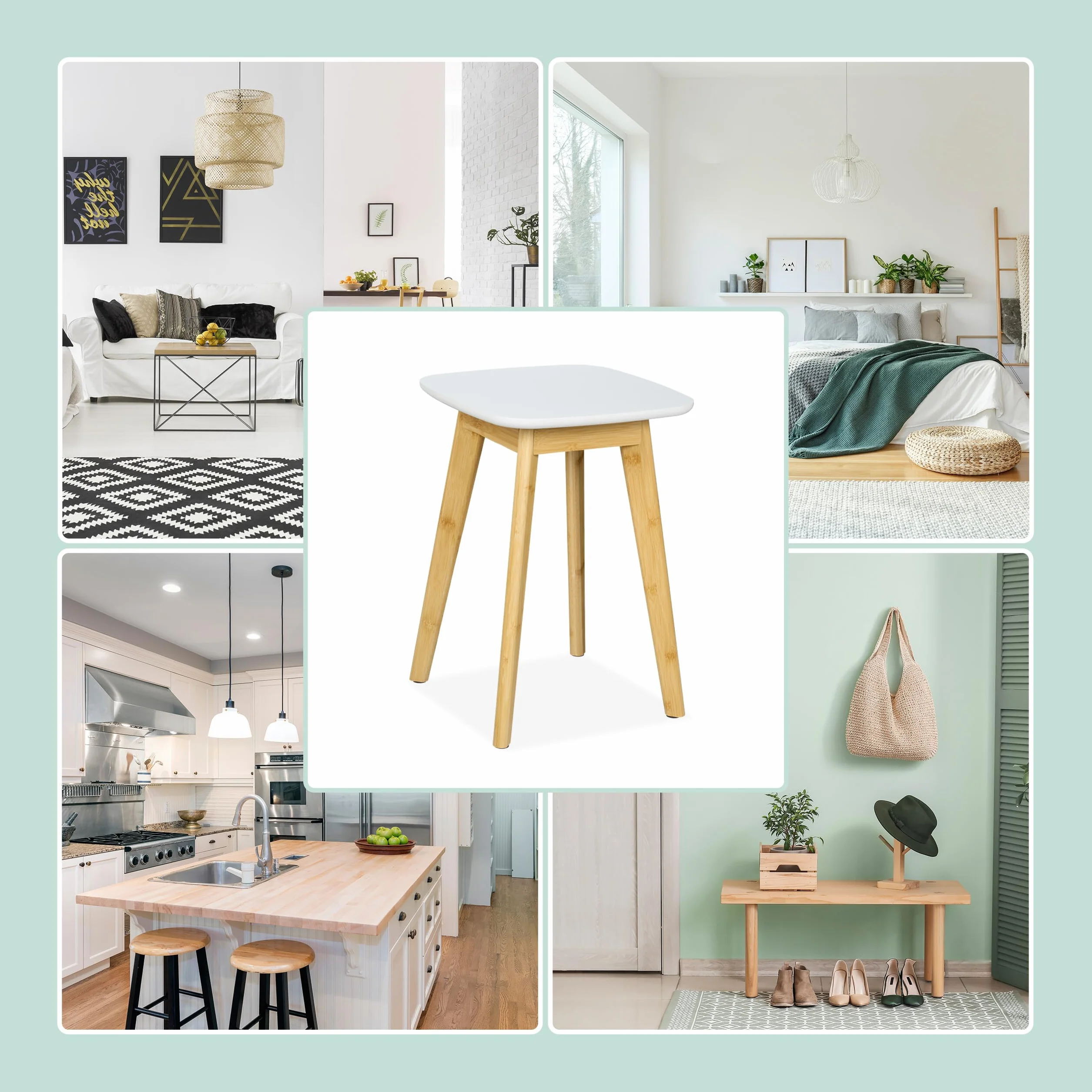 Relaxdays Taboret bambusowy 46x33x33 cm naturalny/biały