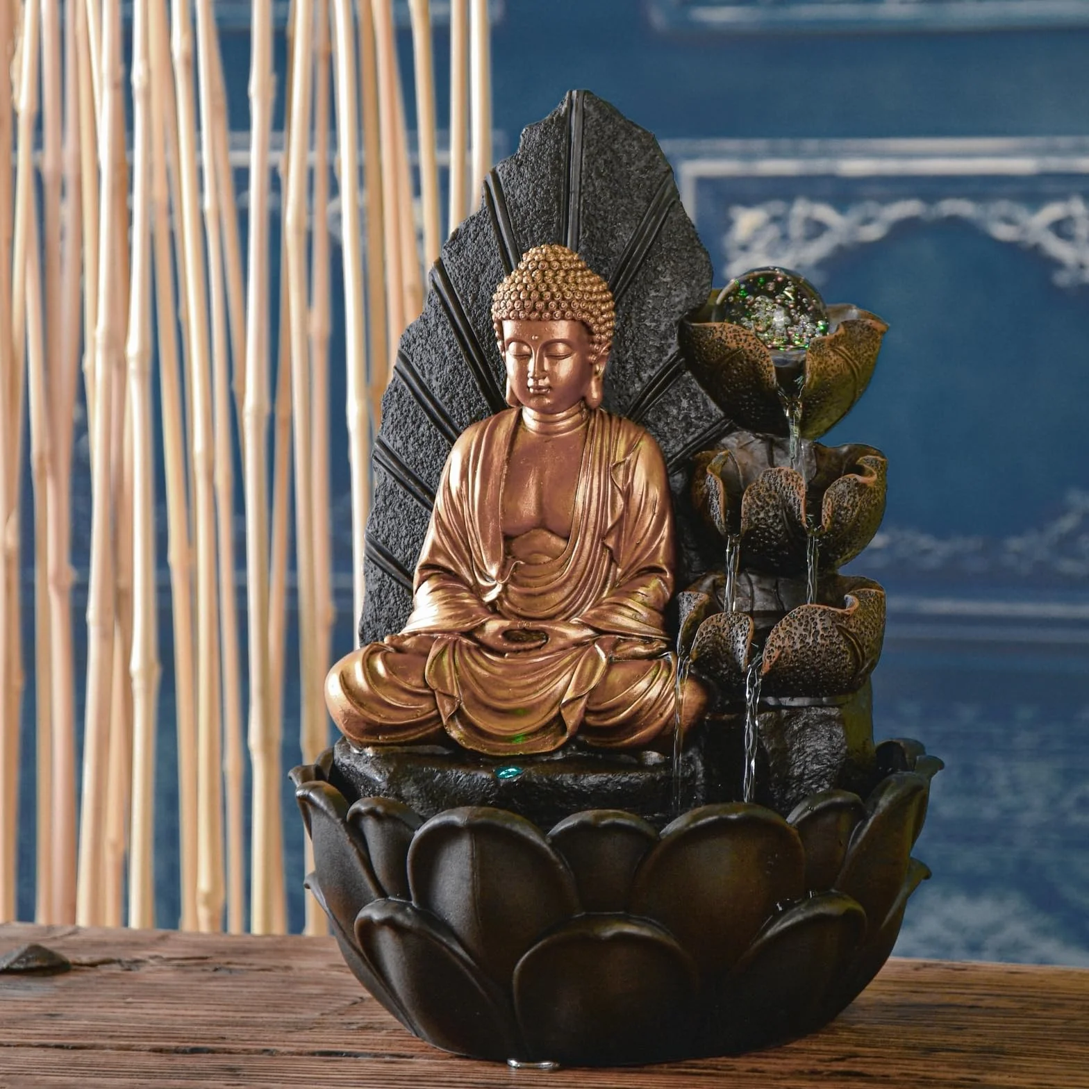 ZEN'LIGHT, Budda Hartha Fontanna, Zen i Feng Shui, oryginalny prezent Budda - wielokolorowe oświetlenie LED, cicha pompa, szer. 27 x szer. 27 x wys. 40 cm