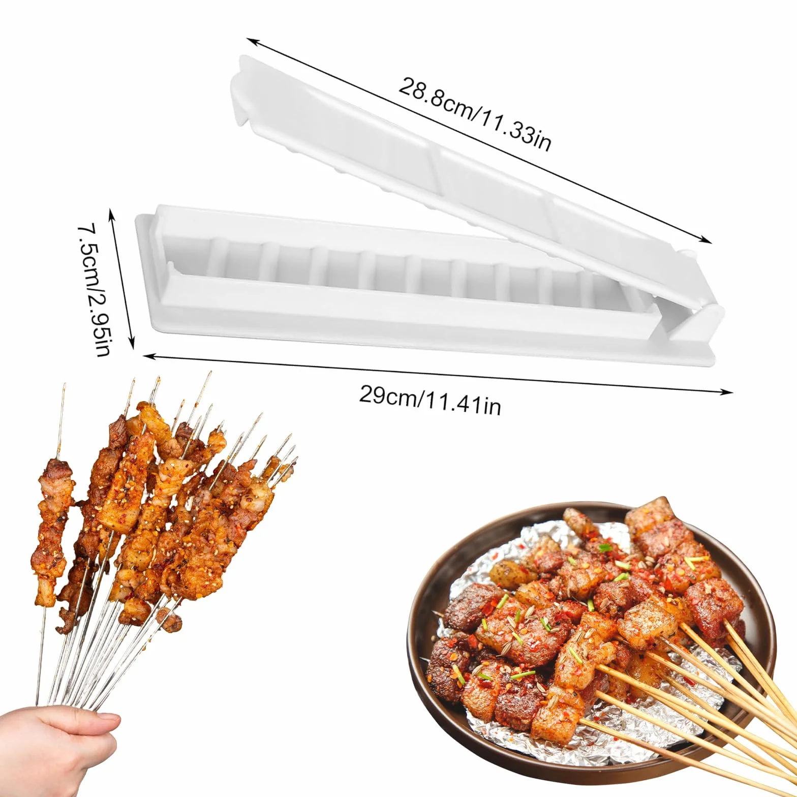 Kebab Maker, 30 cm długa forma do prasowania, grube tworzywo sztuczne, ręczna forma do kebaba, turecki szaszłyk, prasa do kebabu, biała, do kuchni, domu, na piknik, na kemping