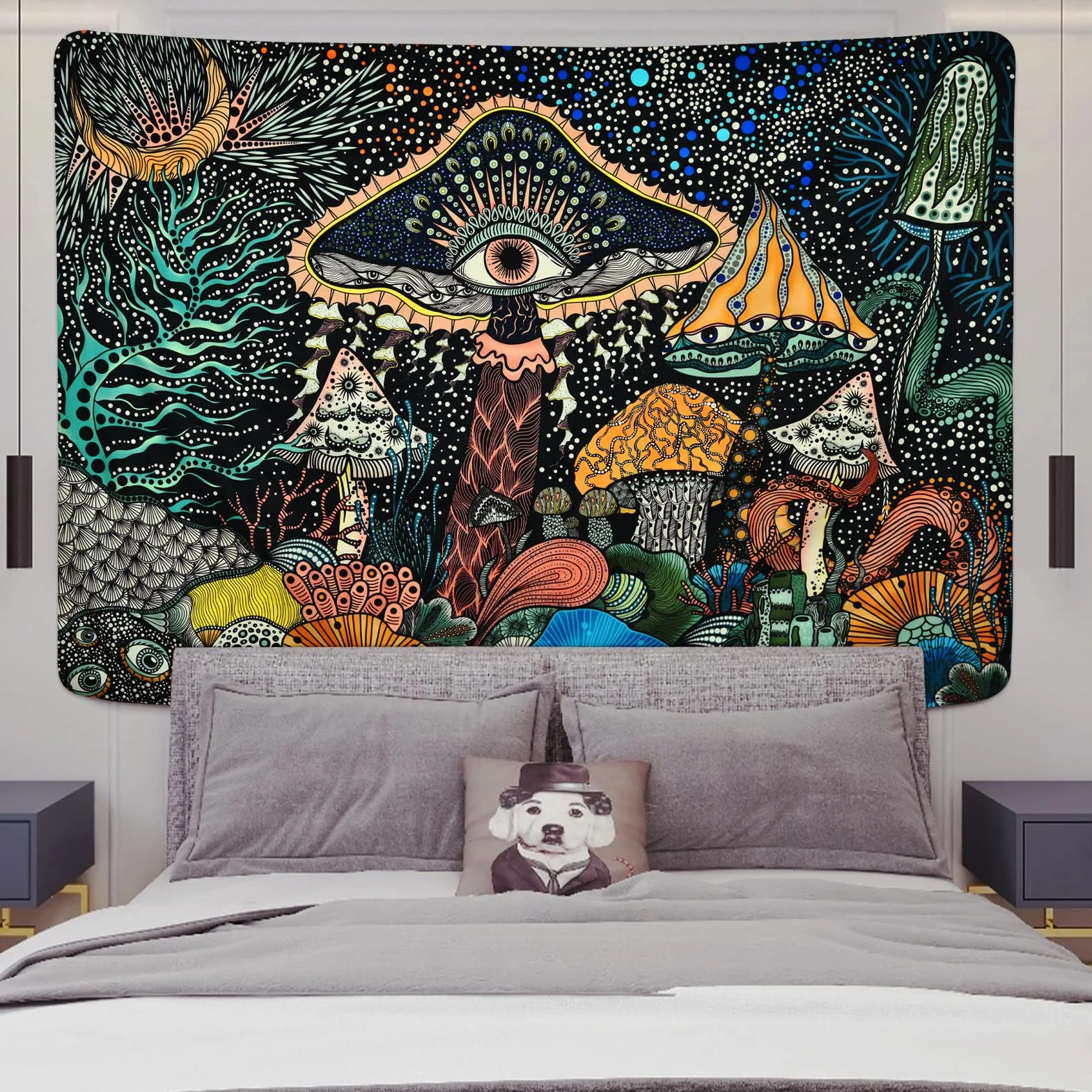 Yrendenge Grzyb, gobelin, oczy, wiszące, morskie stworzenia, gobelin, estetyczne gobeliny artystyczne, abstrakcyjne ocean, tajemnica, dekoracyjne wiszące na ścianę do sypialni, 150 x 130 cm