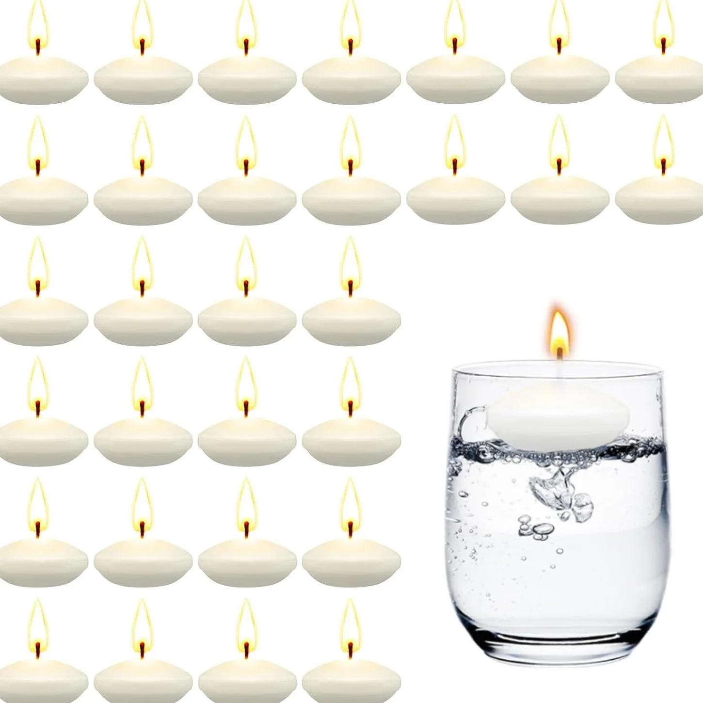 30 białych świec pływających, białe świece, dekoracyjne małe okrągłe świece na kolację, basen, spa, walentynki, ślub, walentynki, Boże Narodzenie