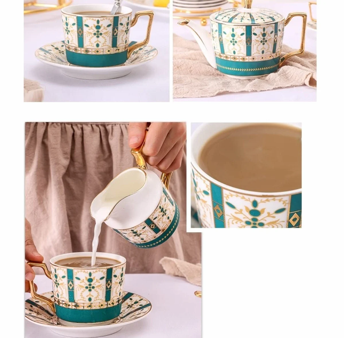 Zestaw Herbaty 14 Szt. Zestaw Do Herbaty Styl Europejski Szkliwiona Porcelana Serwis Kawy I Z Filiżankami Spodkiem Popołudniowa Herbata Drinkware Dla Domu Dzbanek do Filiżanki