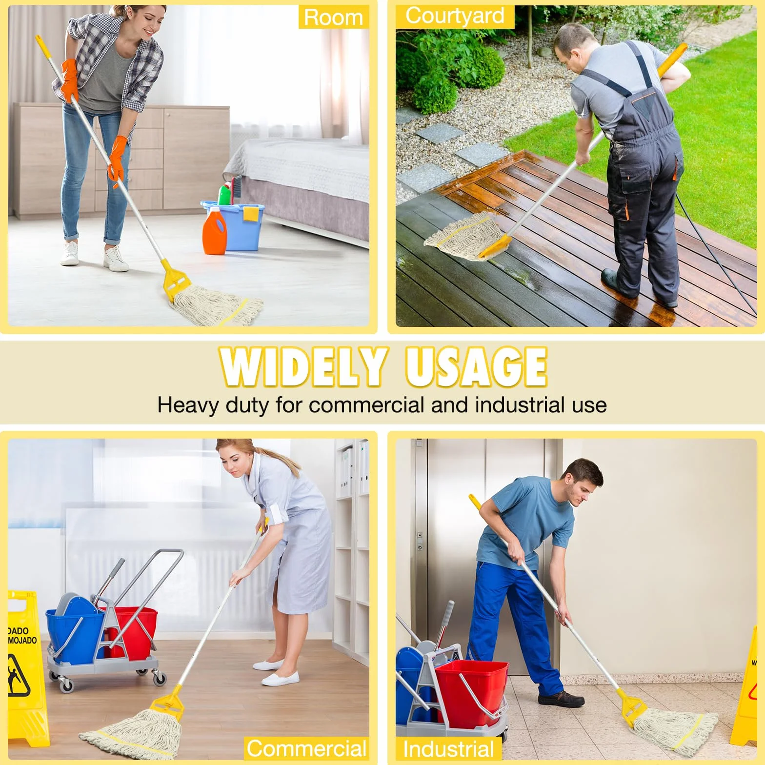 Mop komercyjny, wytrzymały, przemysłowy, bawełniany mop z długim uchwytem, pętelkowy sznurek, mopy do mycia na mokro do domu, garażu, biura, warsztatu, czyszczenia podłóg magazynowych.
