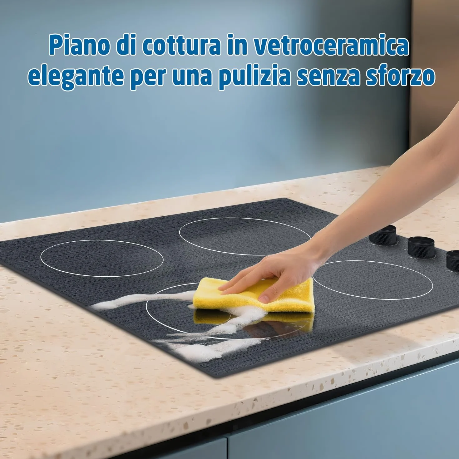 NOXTON płyta szklano-ceramiczna 4 płyty ze sterowaniem pokrętłem, płyta elektryczna do zabudowy 60 cm, płyta ceramiczna 4 strefy z 9 poziomami mocy, 6000 W, 220 V-240 V, bez wtyczki