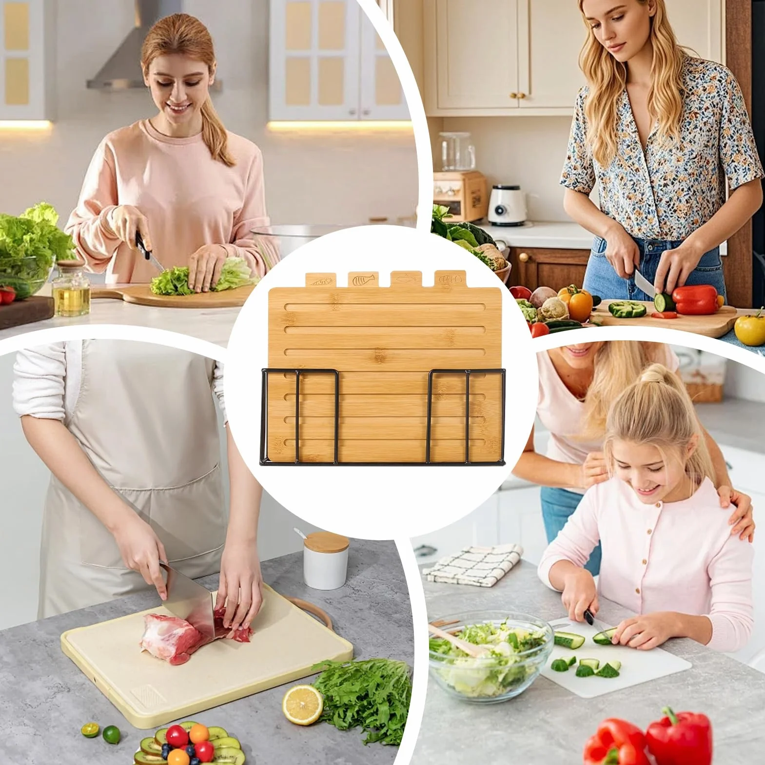 Deska Do Krojenia Mięsa 4-częściowy Drewniany Zestaw Przygotowywania | Drewniany Zestaw Desek Do Miesa Dla Rodziny Przyjaciół Domu Kuchni Restauracji Kawiarni