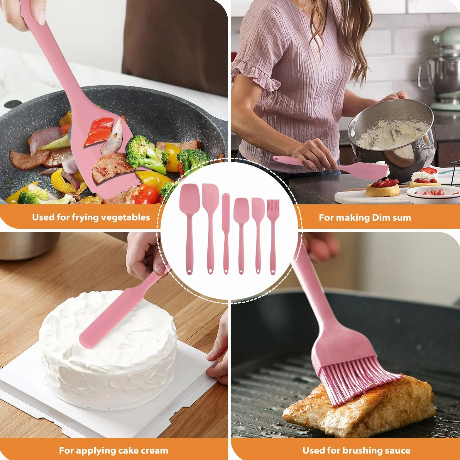 Zestaw 6 silikonowych szpatułek, skrobak do ciasta, zestaw silikonowych narzędzi kuchennych, składający się z szpatułki, skrobaka, pędzla i łyżki, odporne na wysoką temperaturę do 230°C, nadają się do