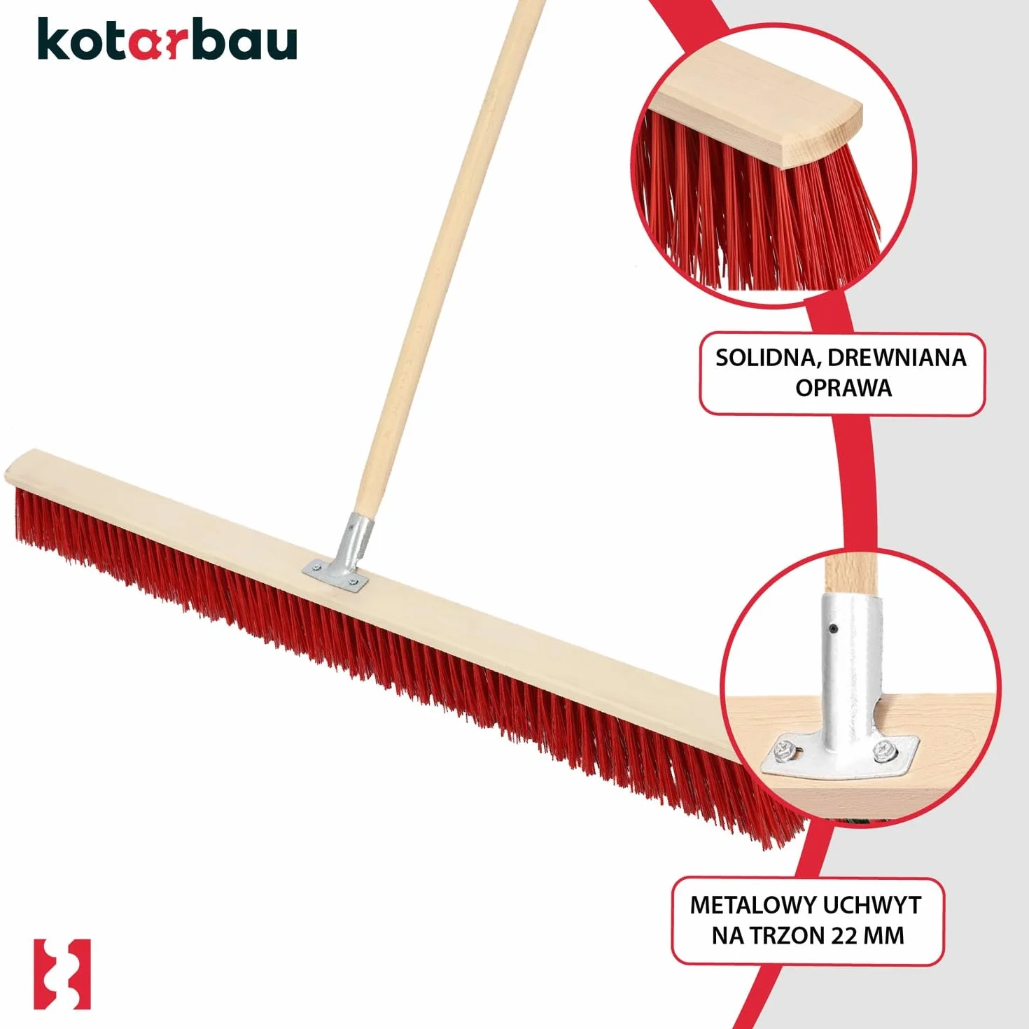 KOTARBAU® Ulicówka - 105 CM - Zamiatacz - Szczotka - Miotła Drewniana - Zmiotka - PVC - Drewniany Trzonek