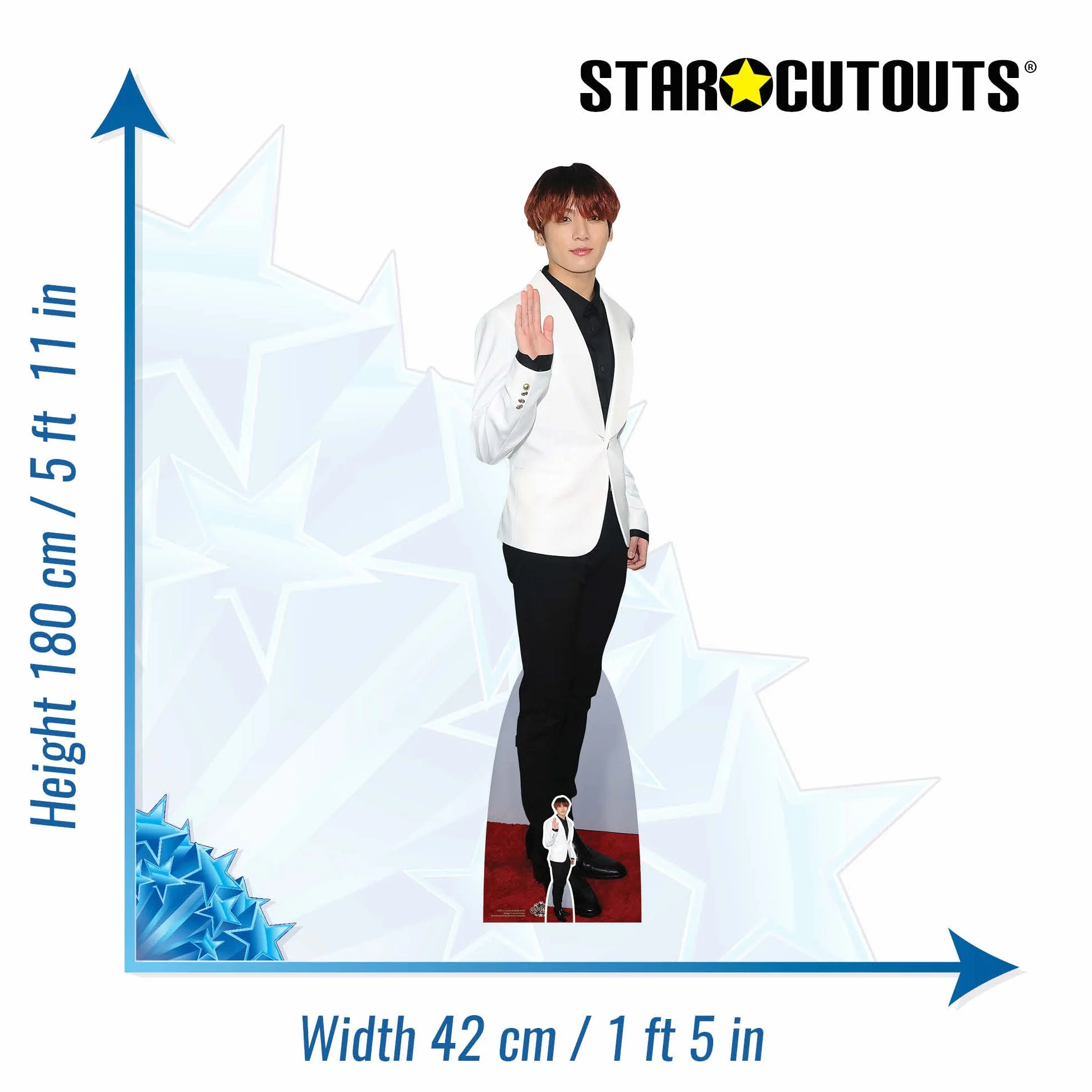 STAR CUTOUTS CS973 Jungkook Bangtan Boys biały Jeon Jung-kook Waving Lifesize kartonowe wycięcie z bezpłatnym mini, regularny