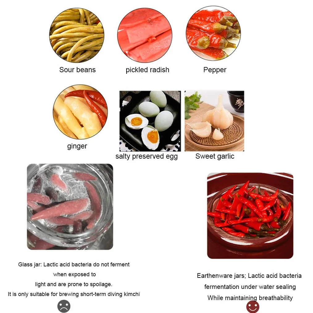 Słoik fermentacyjny – tradycyjny porcelanowy garnek do marynaty z uszczelką wodną pokrywka do marynat, kimchi, kapusty kiszonej - pojemność 3,5 kg