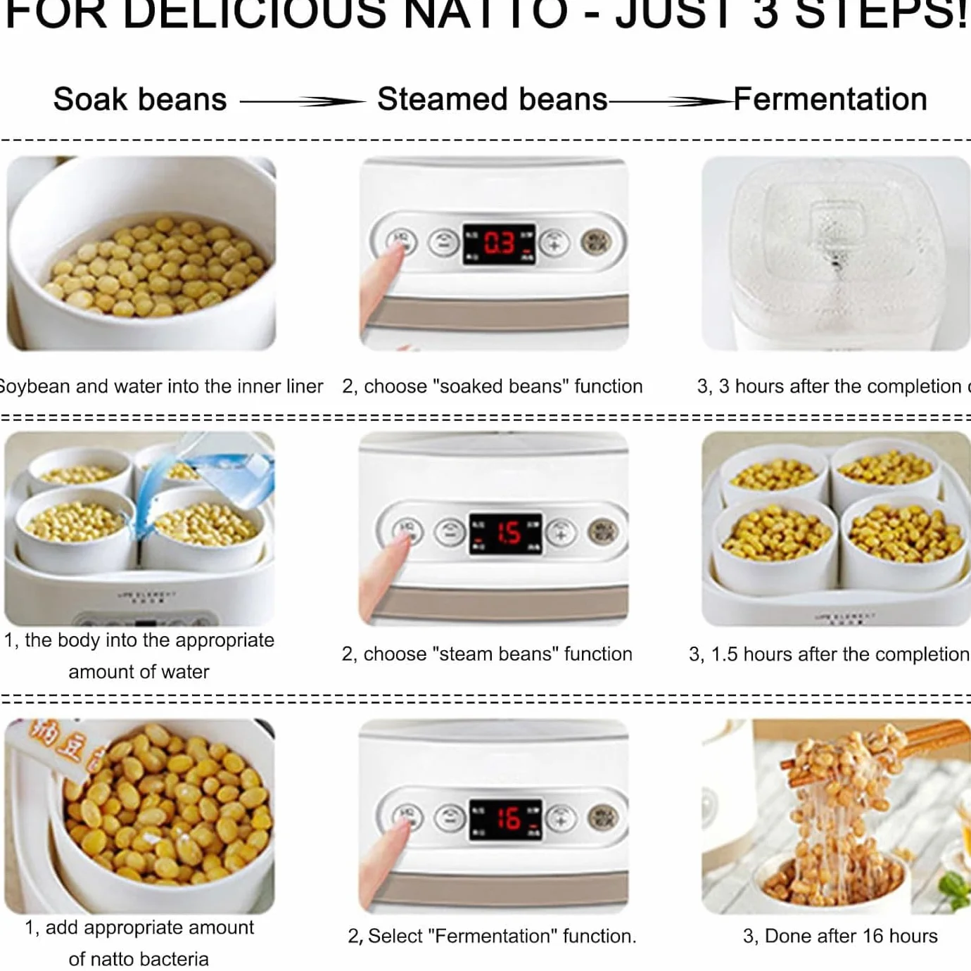 Elektryczna maszyna do fermentacji jogurtu Natto, inteligentna maszyna do fermentacji Natto o pojemności 1,5 l z 4 pojemnikami ceramicznymi, wysoka temperatura i inteligentne sterowanie panelem, do