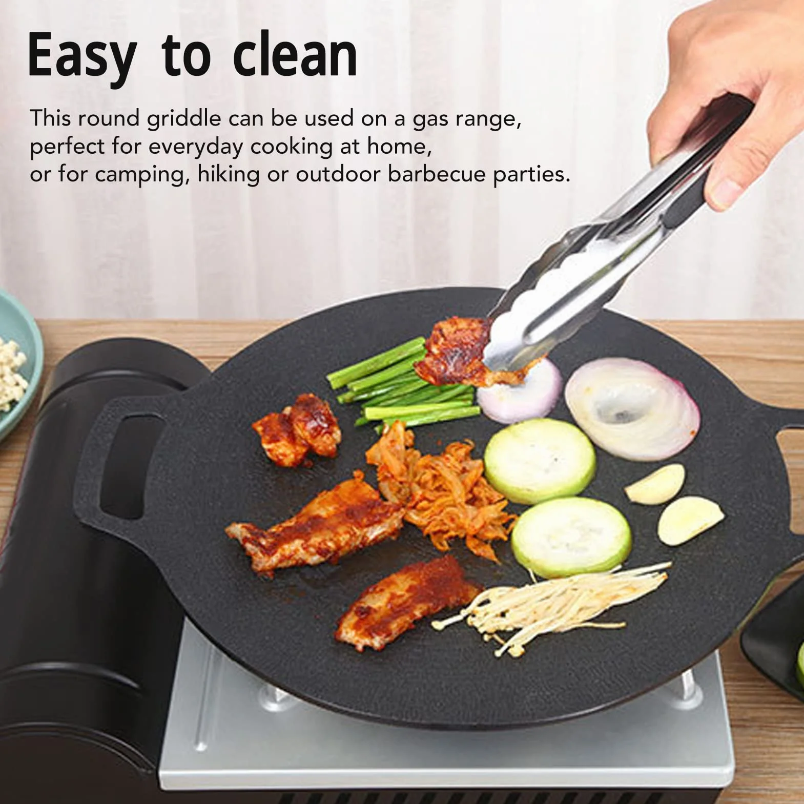 Koreańska okrągła patelnia grillowa Nieprzywierająca duża okrągła koreańska patelnia grillowa do gotowania w pomieszczeniach na świeżym powietrzu 6-warstwowa powłoka ze stopu (36cm)