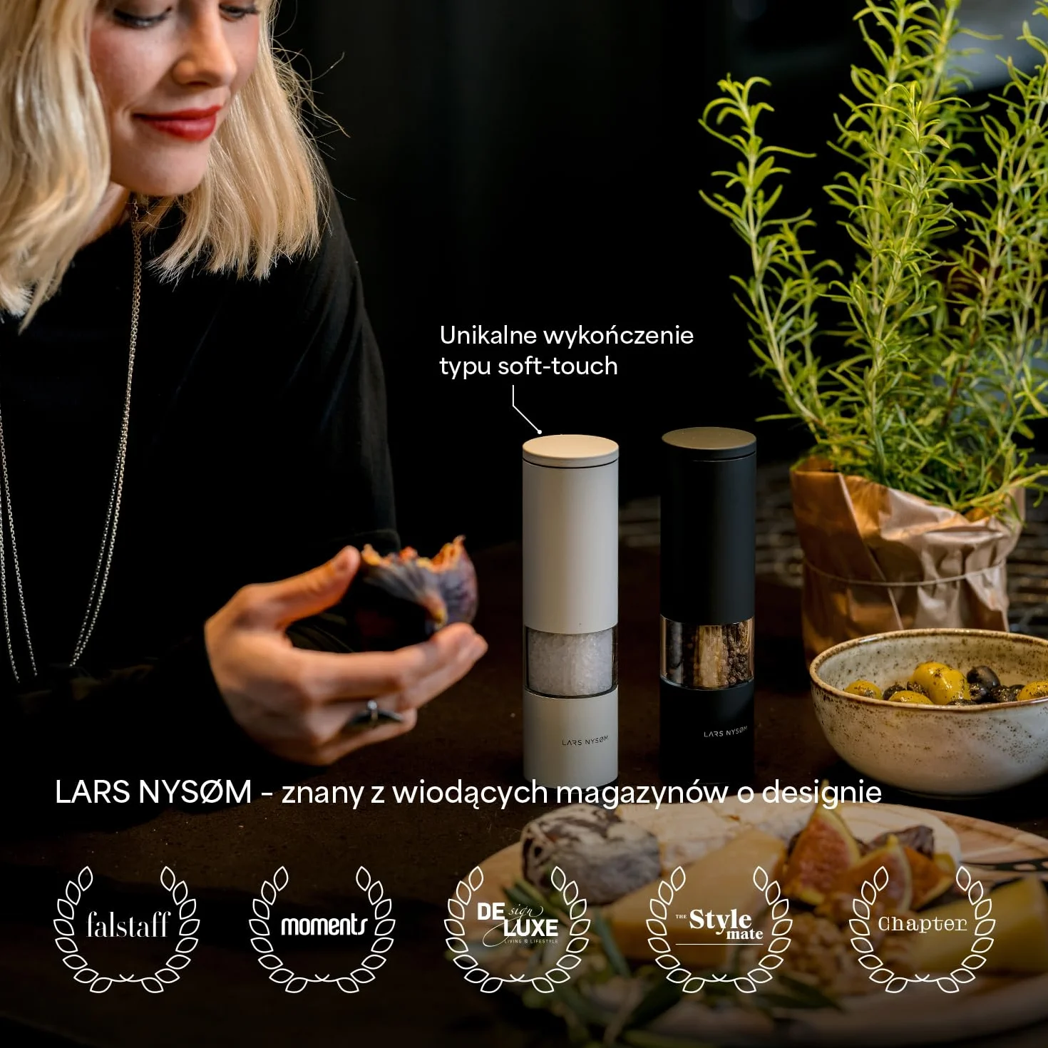 LARS NYSØM Młynek do soli i pieprzu 2 sztuki Ręczny z regulowanym ceramicznym młynkiem od gruboziarnistego do drobnego I Zestaw młynków do przypraw (2 sztuki) (Almond Beige)