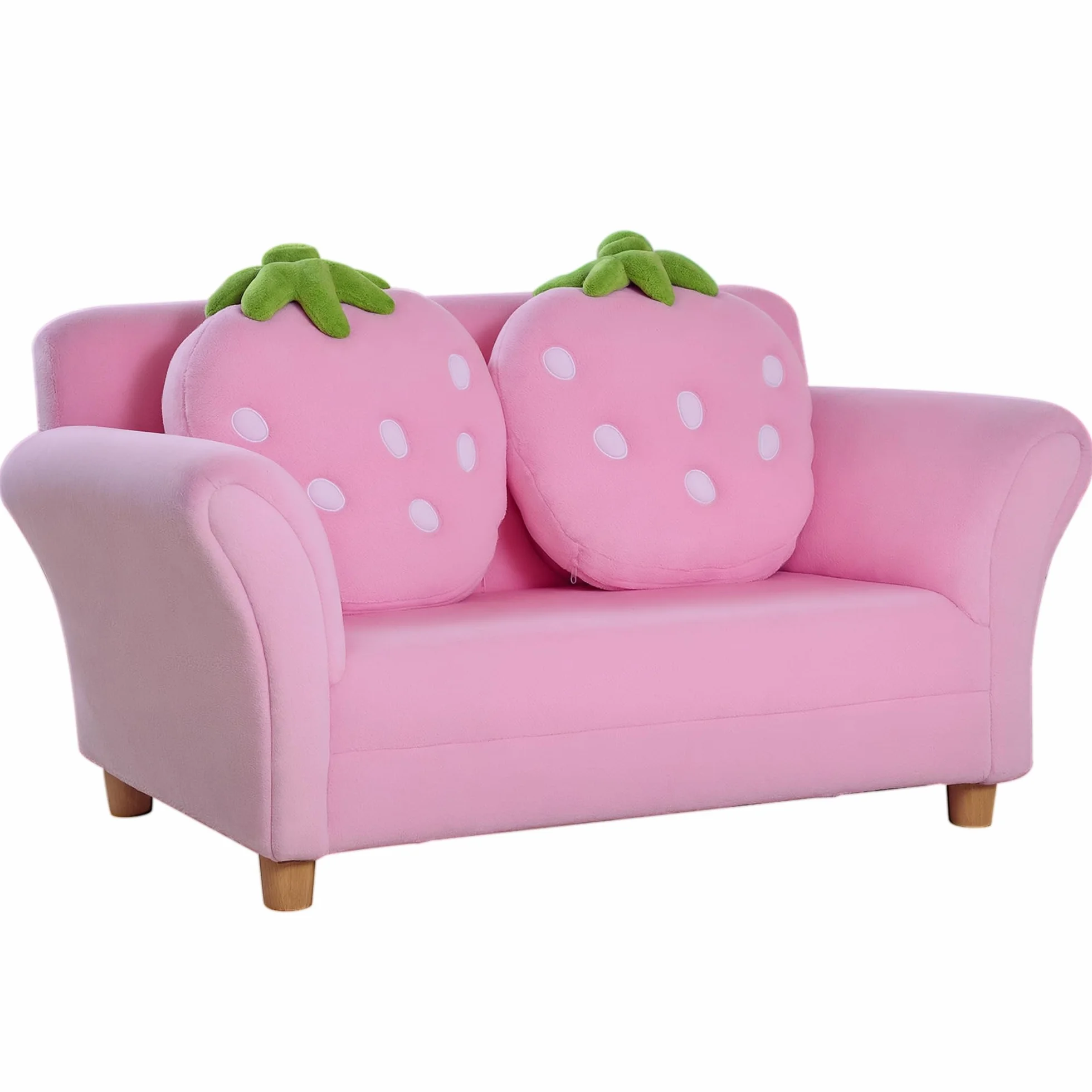 HOMCOM Sofa dziecięca, fotel dziecięcy, sofa, kanapa, krzesło do pokoju dziecięcego, miękka sofa, podwójna sofa pojedyncza (sofa truskawkowa)