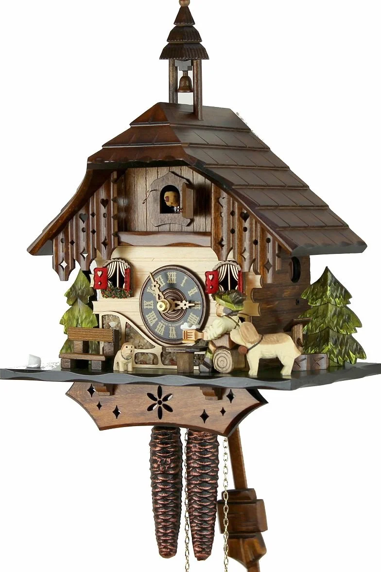 Zegar z kukułką oryginalny zegar z kukułką z prawdziwego drewna mechaniczny napęd 1-dniowy NOWY certyfikat VD Bernardyn 33 cm - 18570