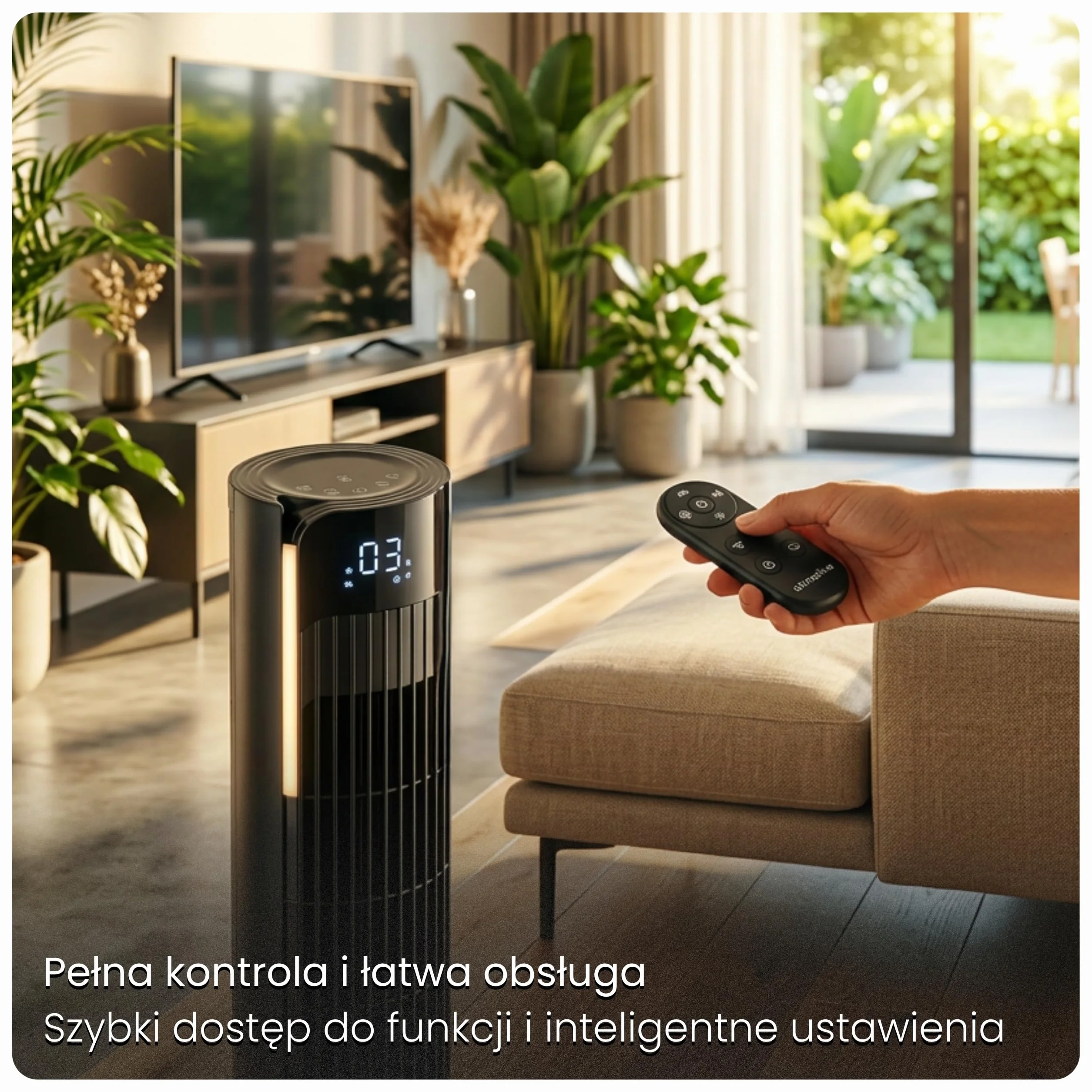 Wentylator kolumnowy 115cm WiFi Tuya, Jonizator i Pojemnik na zapach, Potężny wiatr 8,5m/s, Lampka nocna, Oscylacja, Timer 12h, Wyświetlacz LED, Cichy wentylator stojący, Czarny