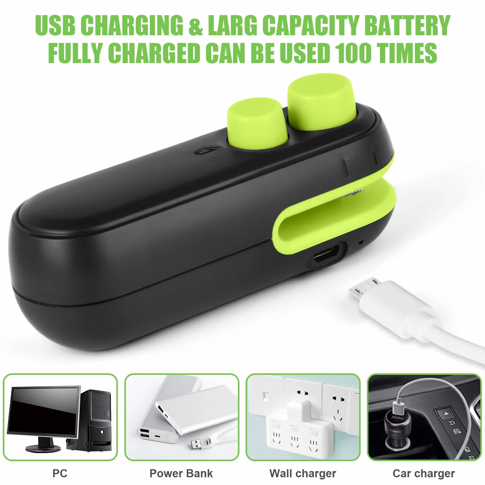 Vicloon Zgrzewarka do folii, mini, 2 w 1, zgrzewarka do torebek, z nożem, ładowanie przez USB, z magnetyczną podstawą do przechowywania żywności, czarna