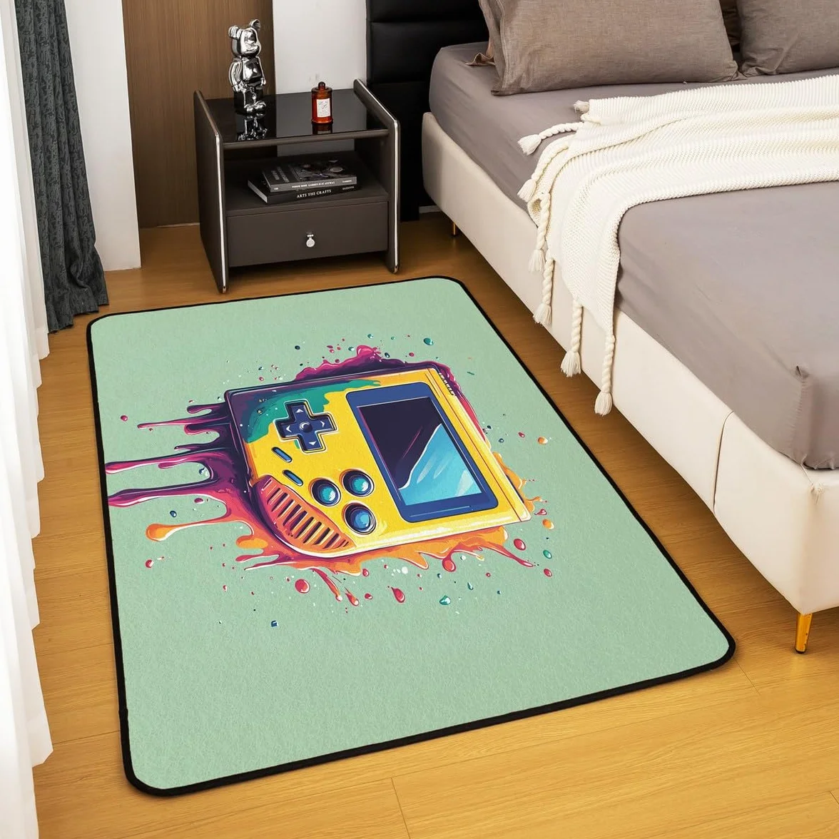 Loussiesd Dywan do salonu dla graczy, 100 x 150 cm, gamingowy dywan akcentujący dla chłopców, dziewcząt, nastolatków, nowoczesny kontroler konsoli do gier, wewnętrzna mata podłogowa, joystick,