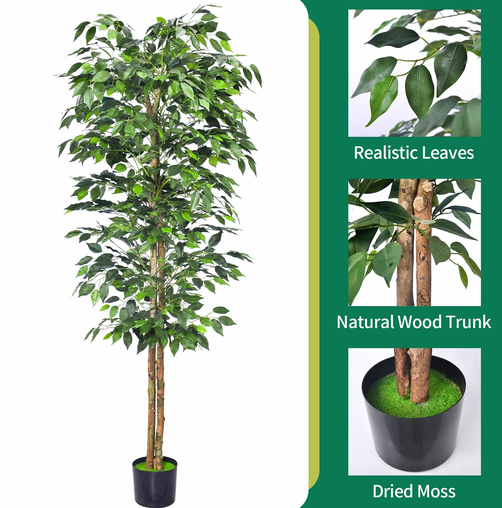 HAIHONG Sztuczne drzewo Ficus z realistycznymi liśćmi i naturalnym pniem, sztuczne drzewo figowe z solidną plastikową doniczką do pokoju dziecięcego, sztuczne drzewo figowe do biura, domu, do