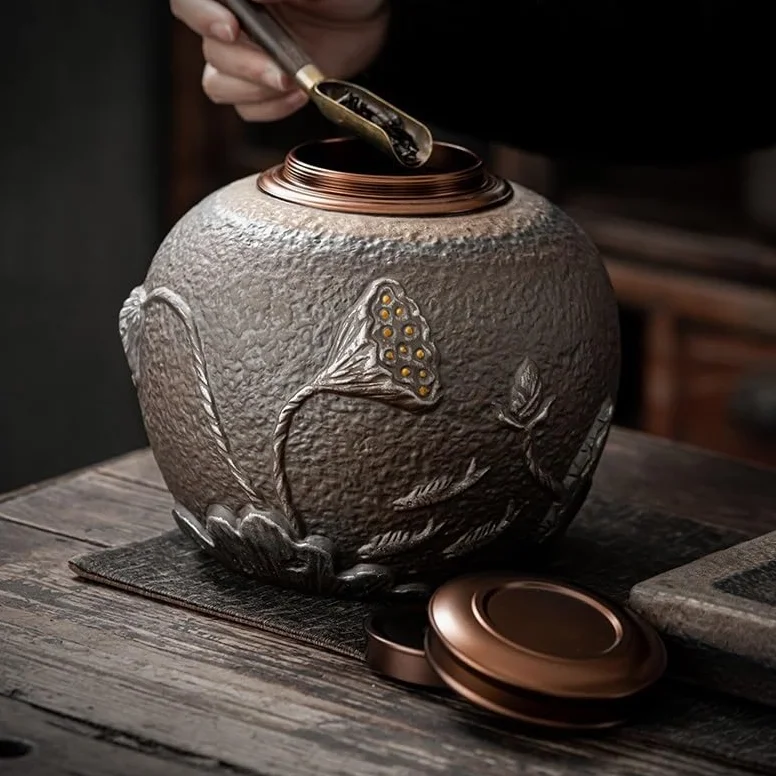 Cukierniczka Ceramiczne puszki na herbatę, duże domowe zielone herbaty, uszczelnione, czarne opakowania herbaty, garnki ceramiczne puszki na herbatę(B)