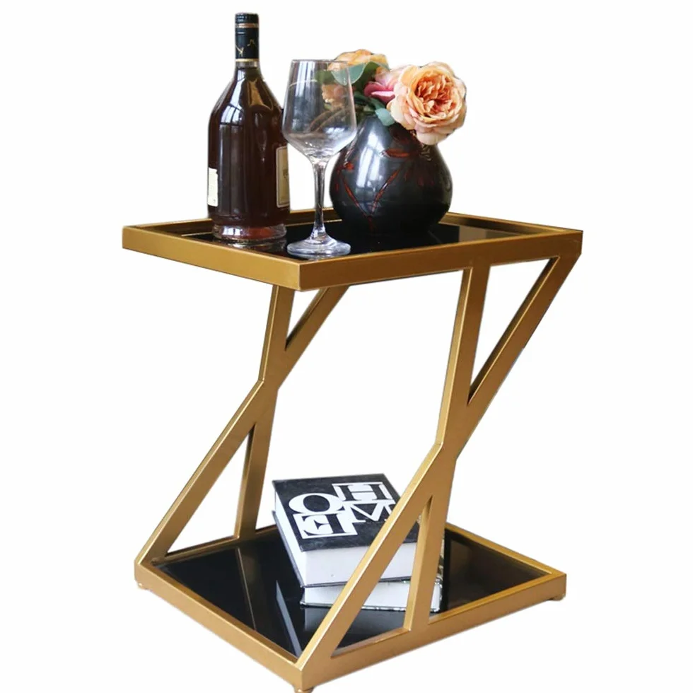 Stolik pod telefon, stolik pomocniczy ze szkła hartowanego, skandynawski, nowoczesny stolik kawowy z żelaza, stolik kawowy, stolik nocny do salonu, sypialni, na balkon, 45 x 39 x 50 C